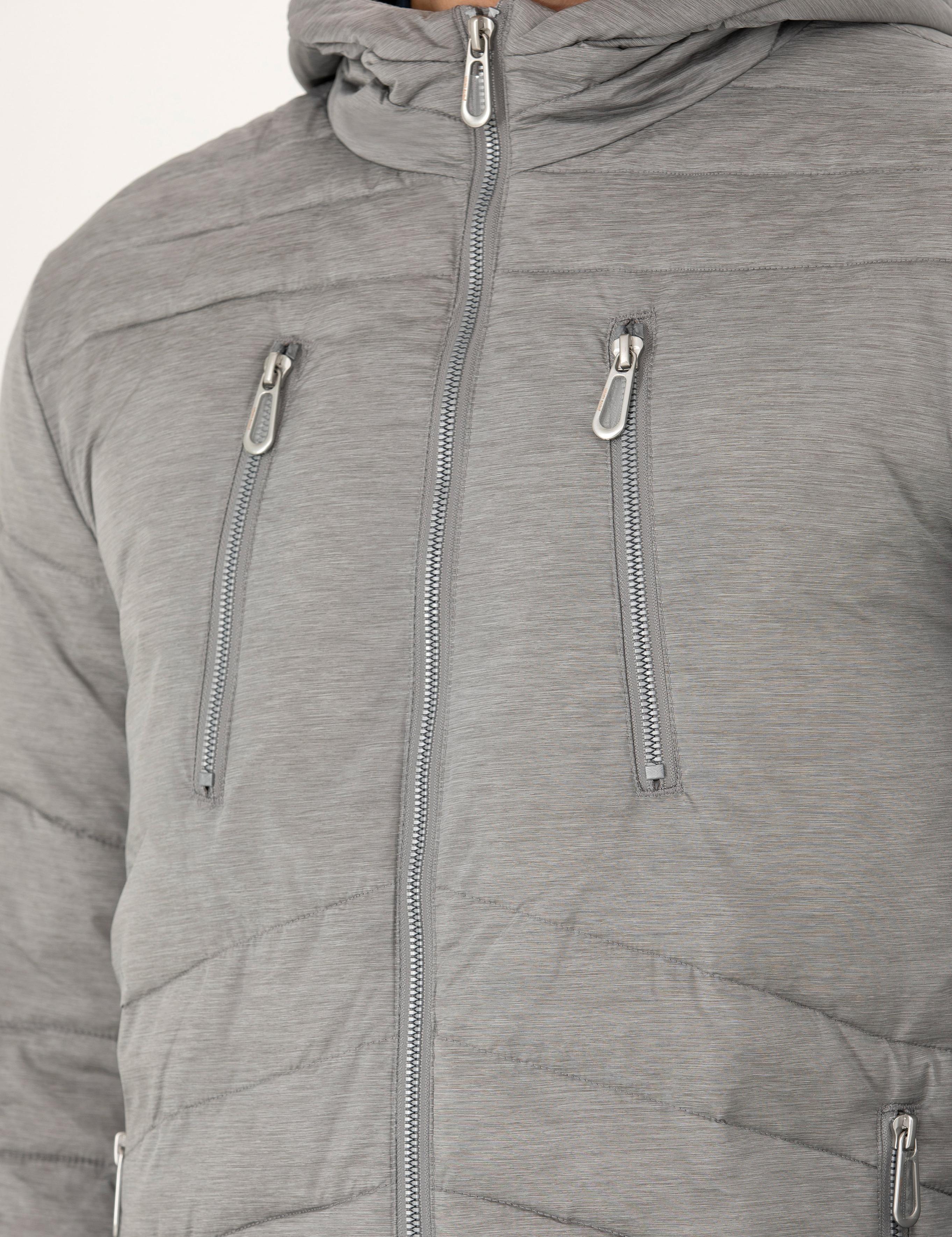 Gri Kapüşonlu Dolgulu Spor Mont