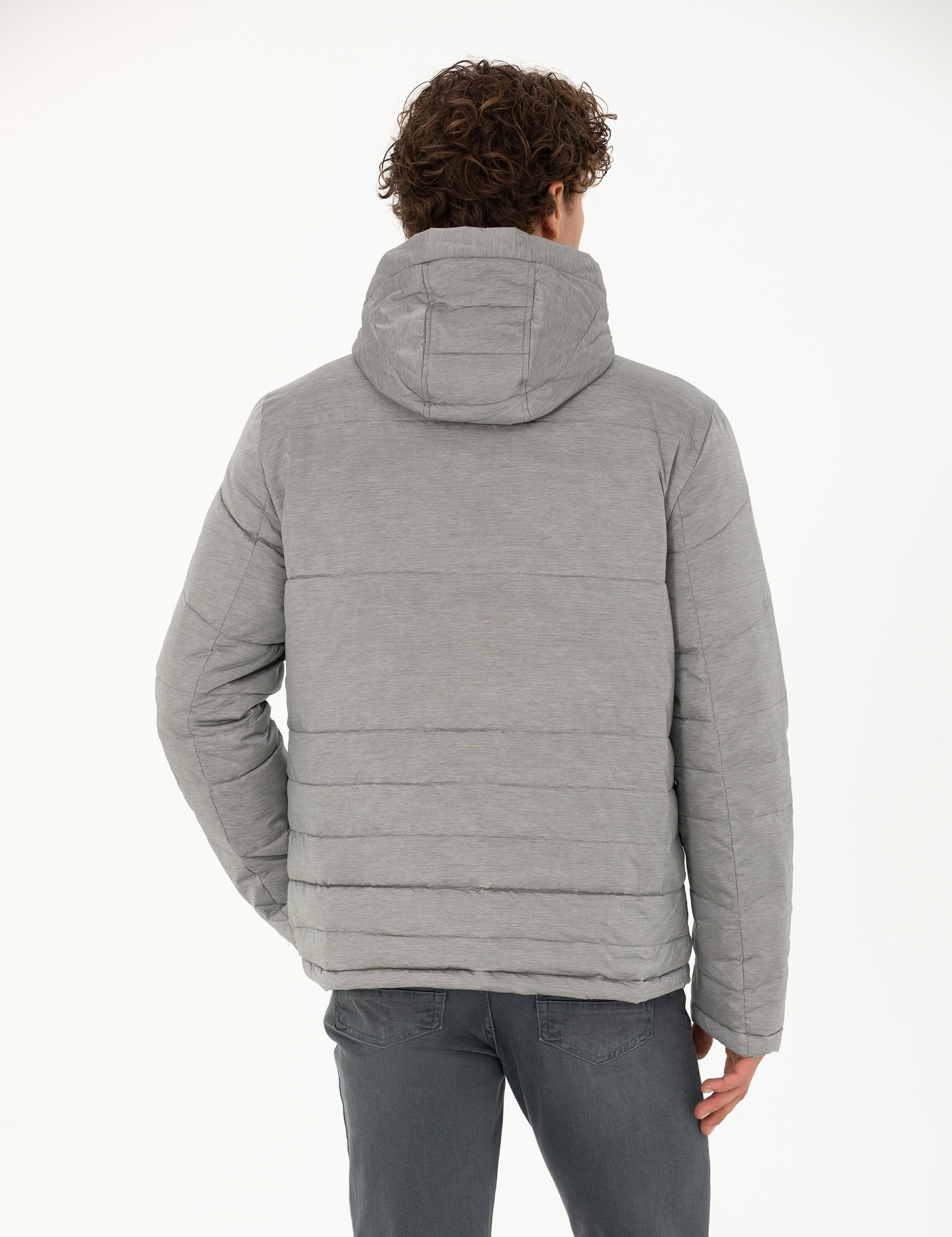 Gri Kapüşonlu Dolgulu Spor Mont