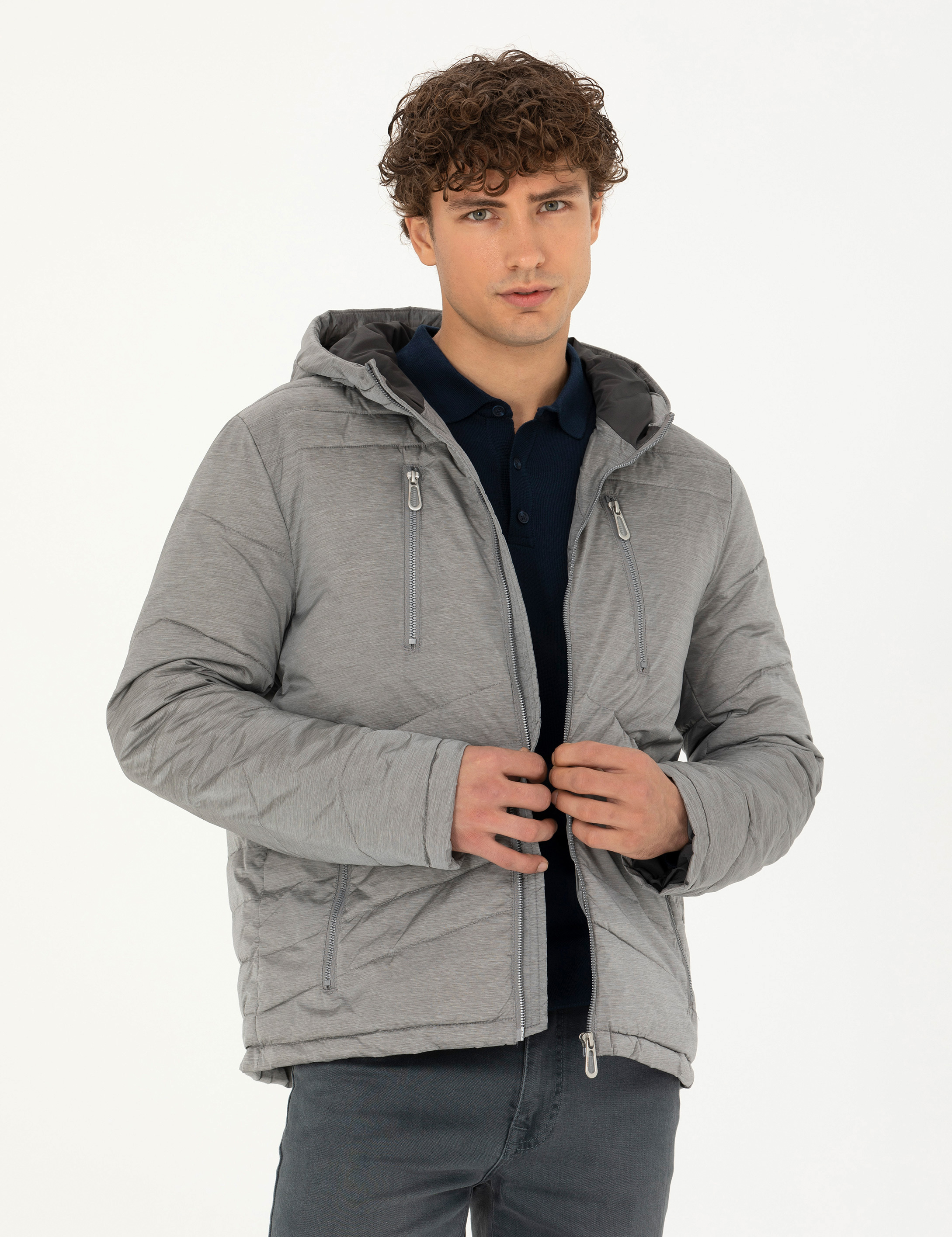 Pierre Cardin Gri Kapüşonlu Dolgulu Spor Mont görsel 4