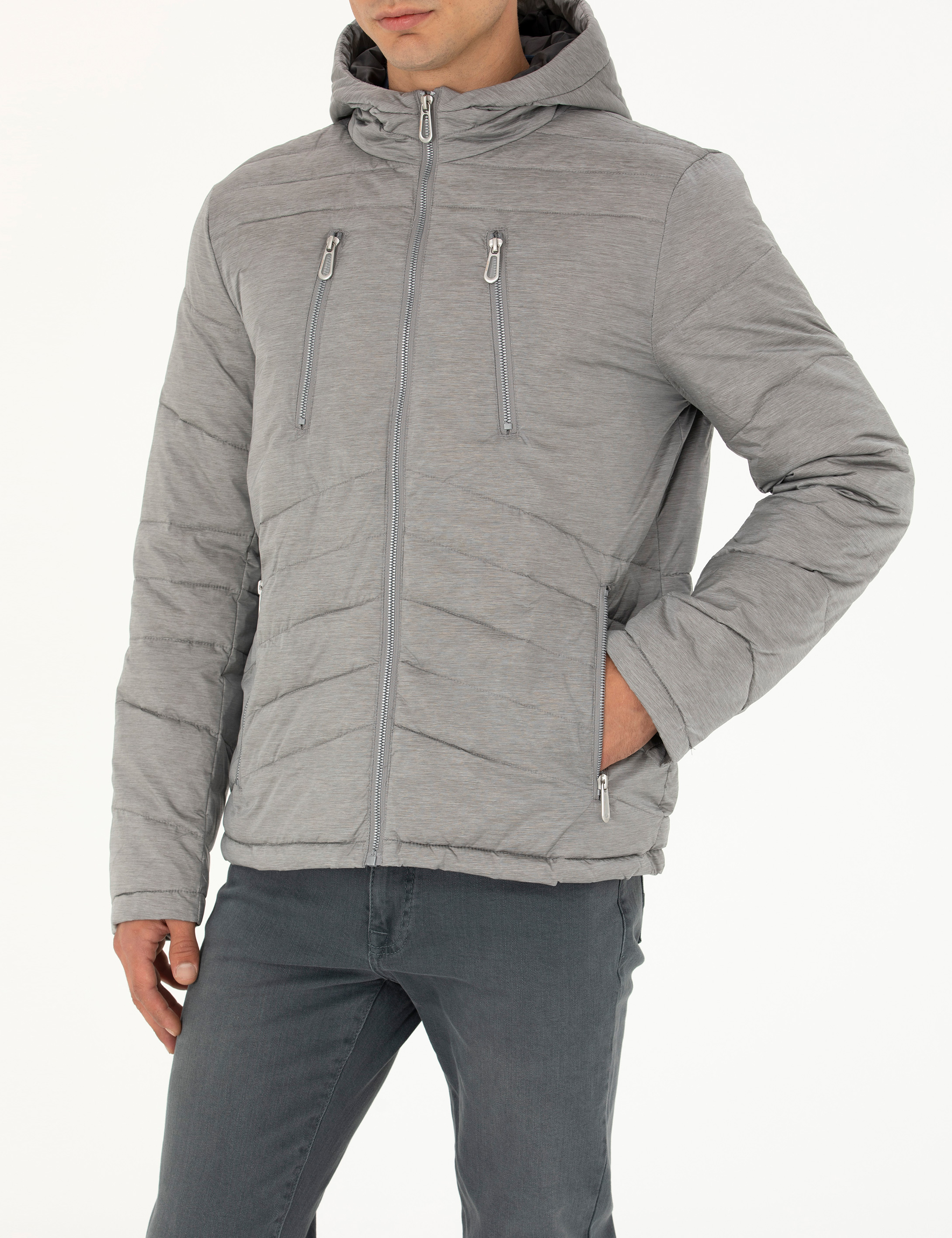 Pierre Cardin Gri Kapüşonlu Dolgulu Spor Mont görsel 6