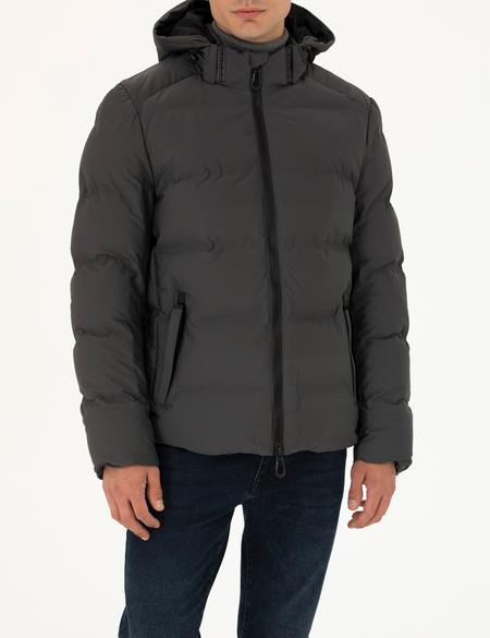 Antrasit Kapüşonlu Şişme Mont - 50275487009