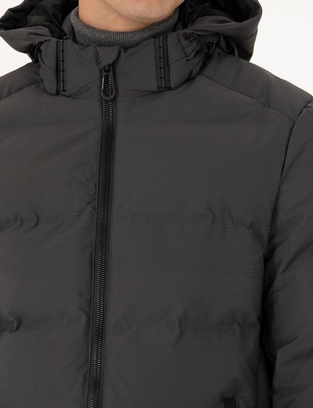 Antrasit Kapüşonlu Şişme Mont - 50275487009