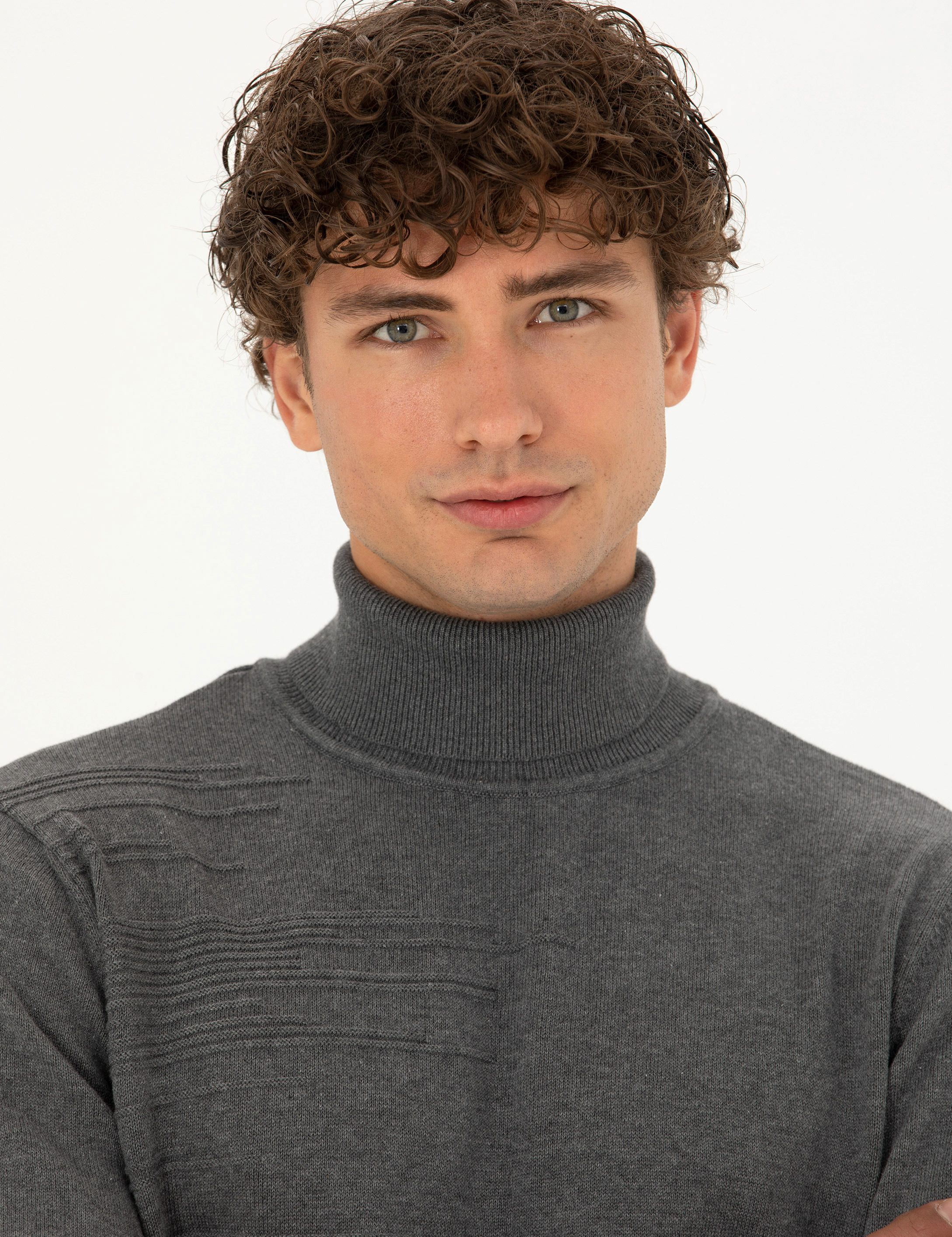 Pierre Cardin Gri Melanj Slim Fit Balıkçı Yaka Triko Kazak görsel 2