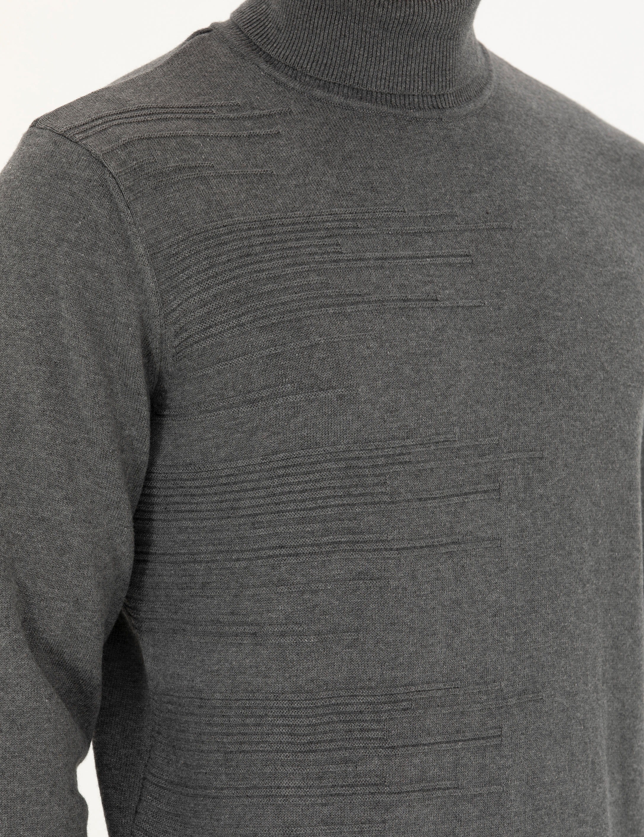 Pierre Cardin Gri Melanj Slim Fit Balıkçı Yaka Triko Kazak görsel 7