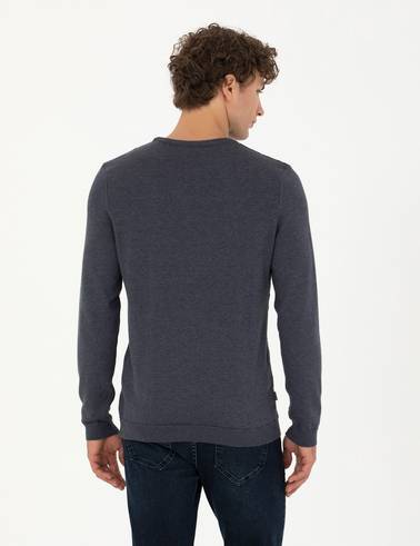 Koyu Mavi Slim Fit Bisiklet Yaka Triko Kazak