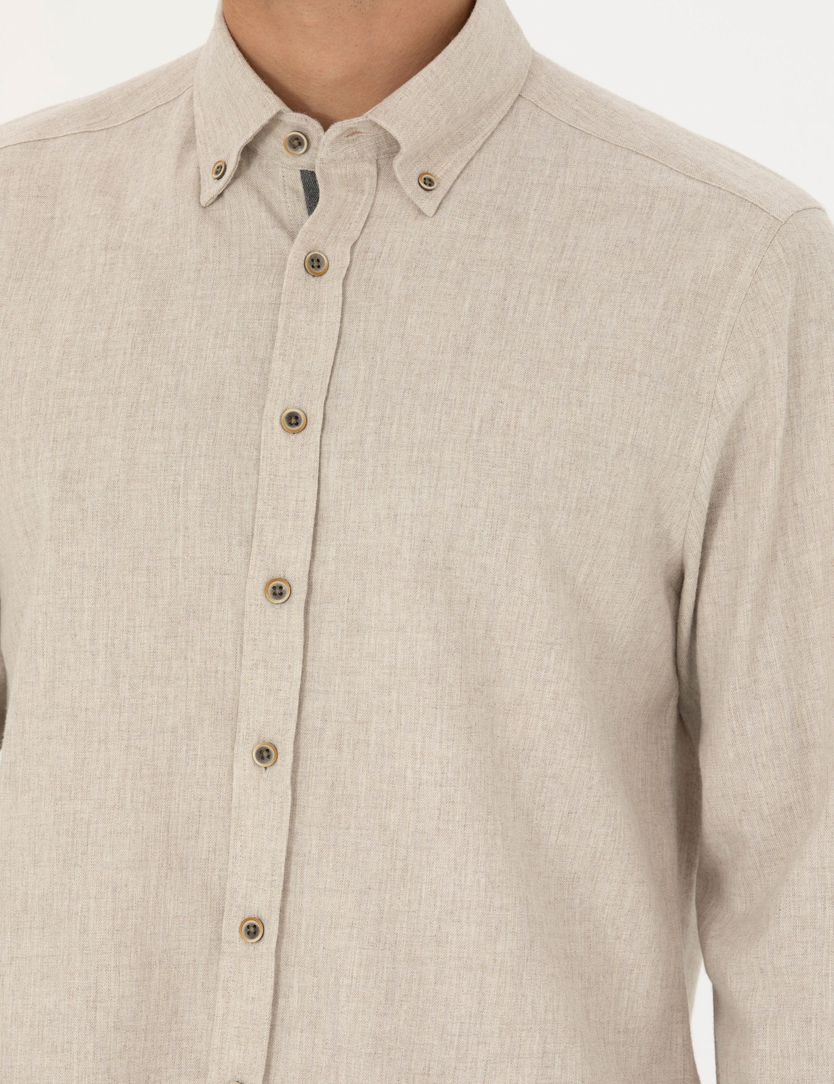 Bej Regular Fit Uzun Kollu Gömlek