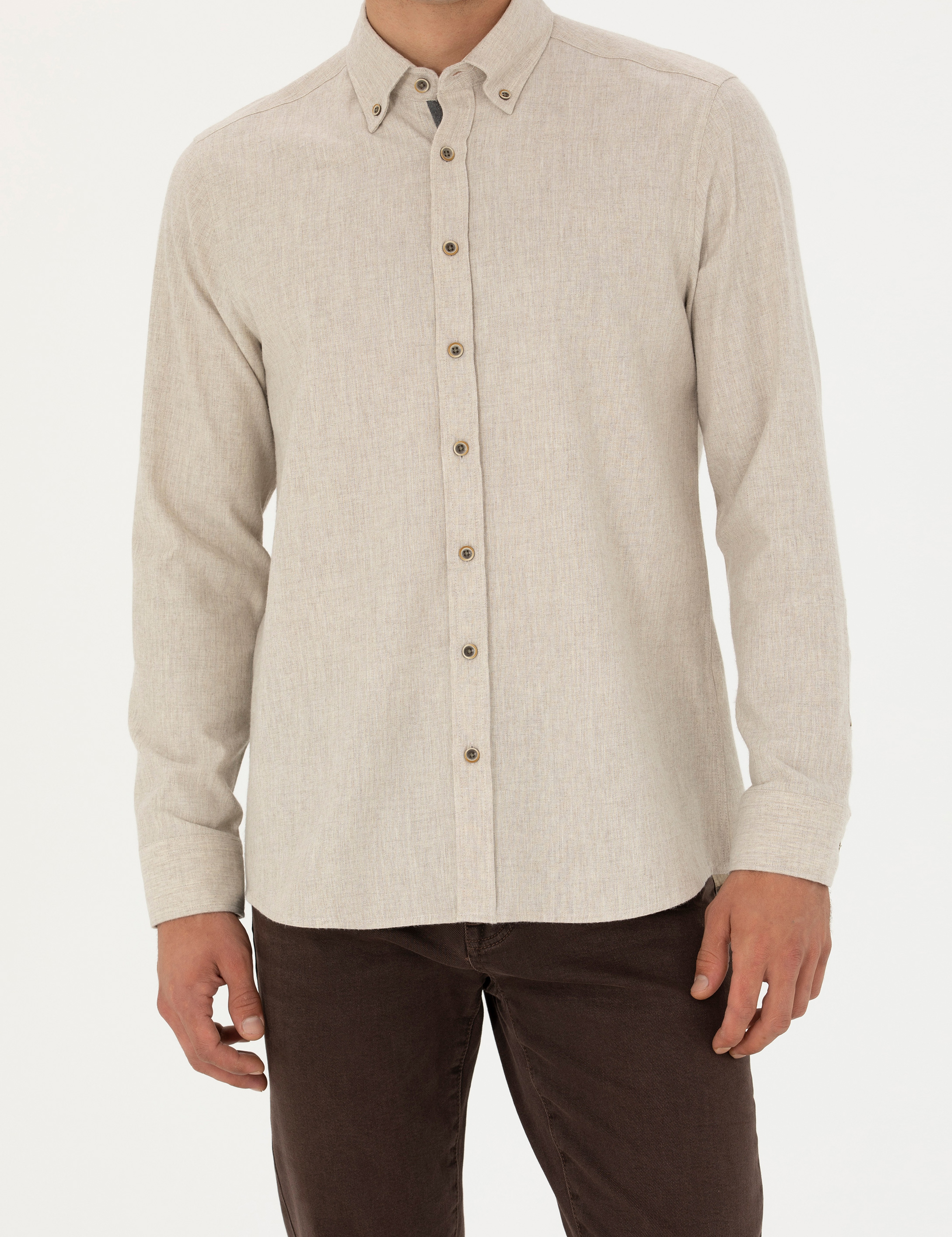 Bej Regular Fit Uzun Kollu Gömlek - Image 6