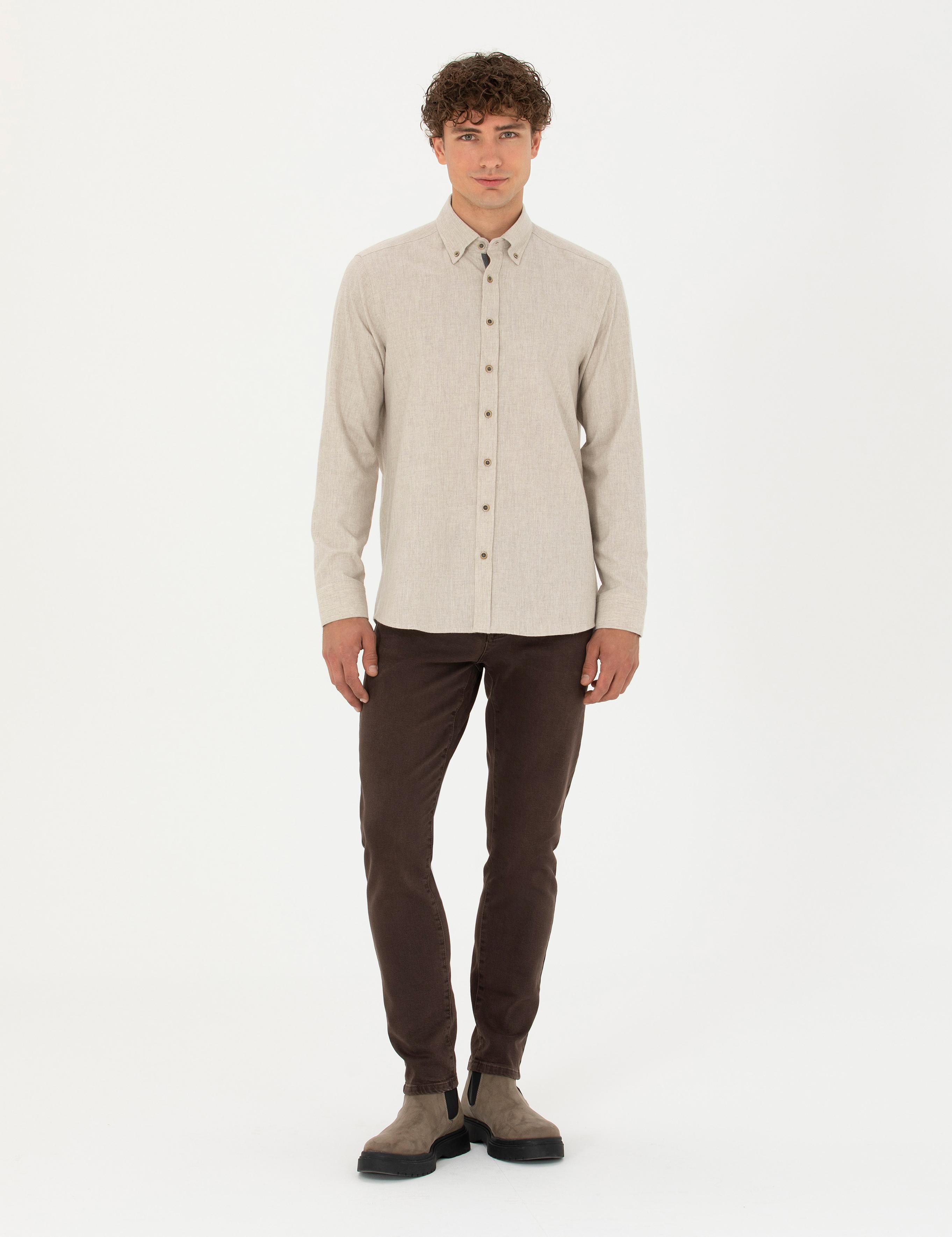 Bej Regular Fit Uzun Kollu Gömlek