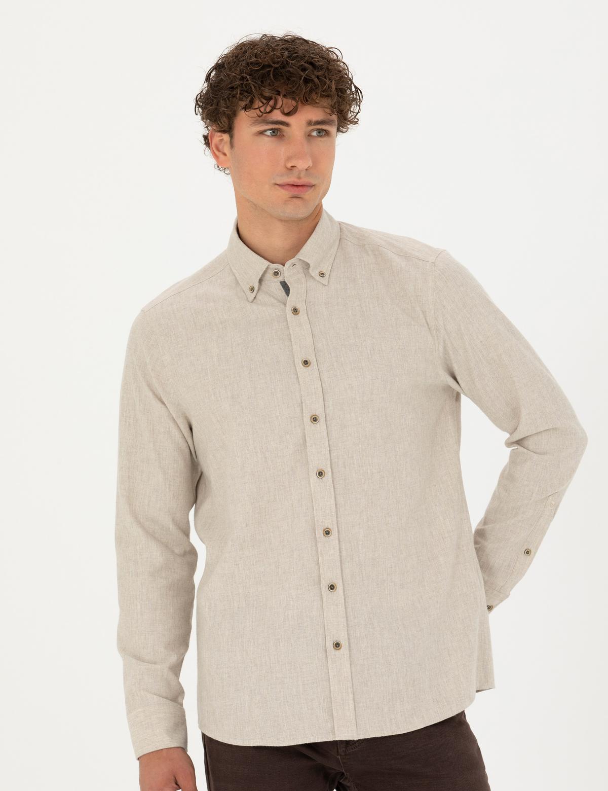 Bej Regular Fit Uzun Kollu Gömlek - 50275625003