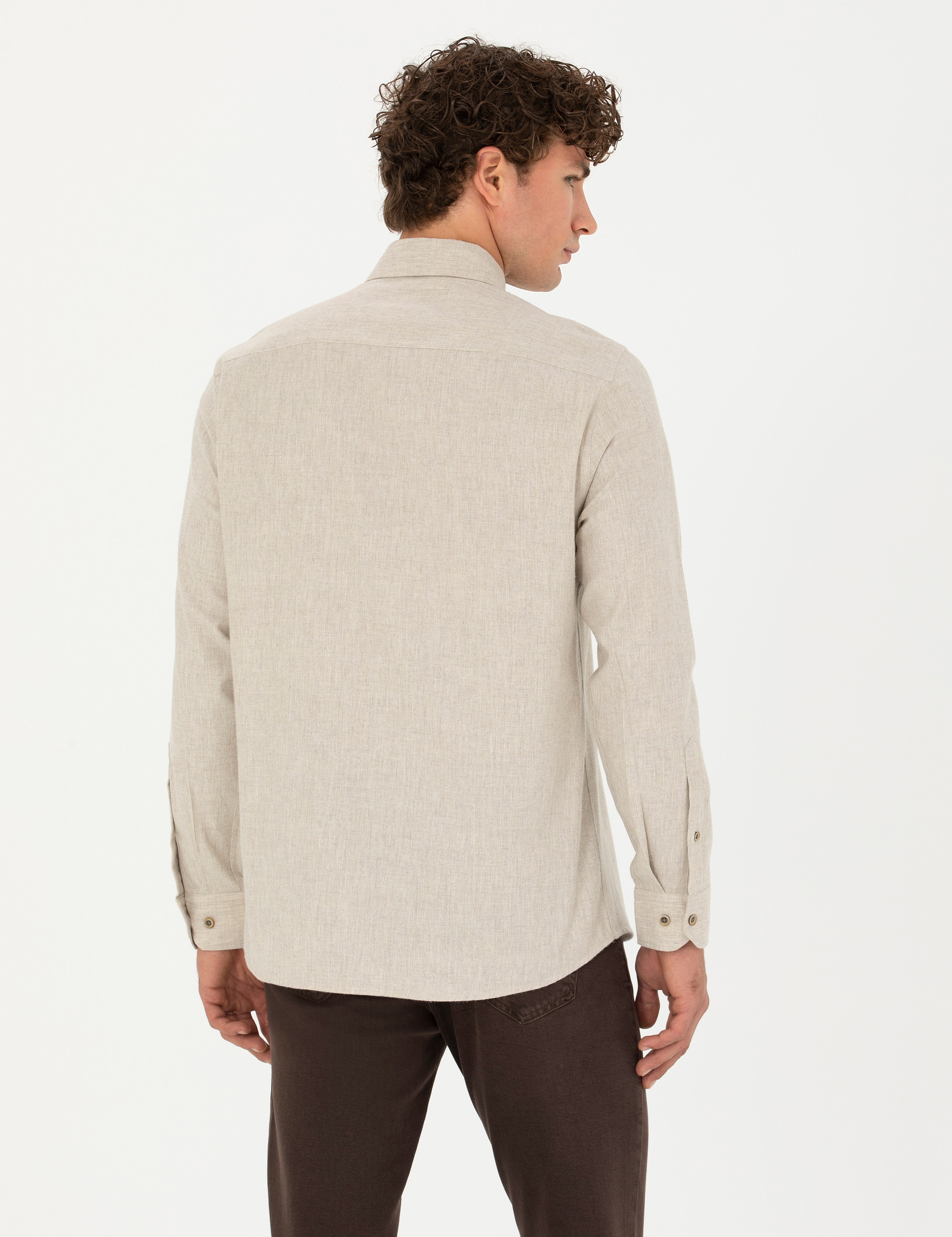 Bej Regular Fit Uzun Kollu Gömlek - Image 5