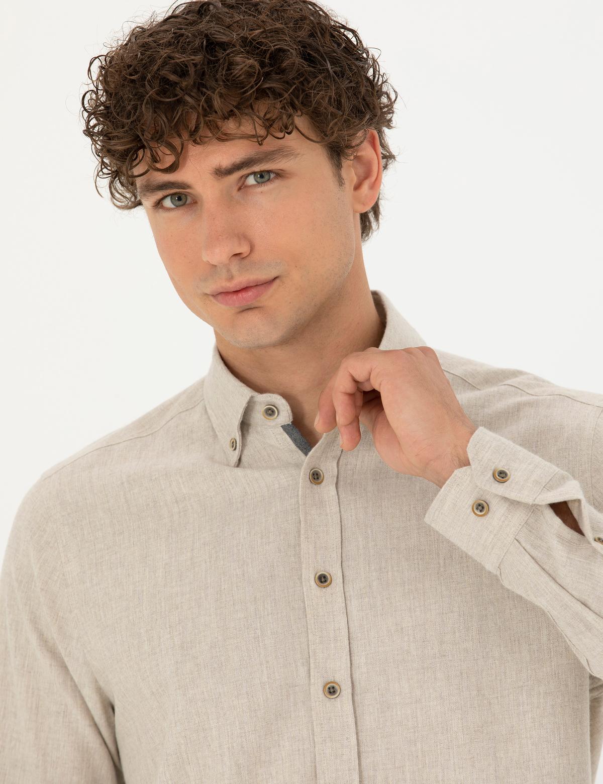 Bej Regular Fit Uzun Kollu Gömlek - 50275625003