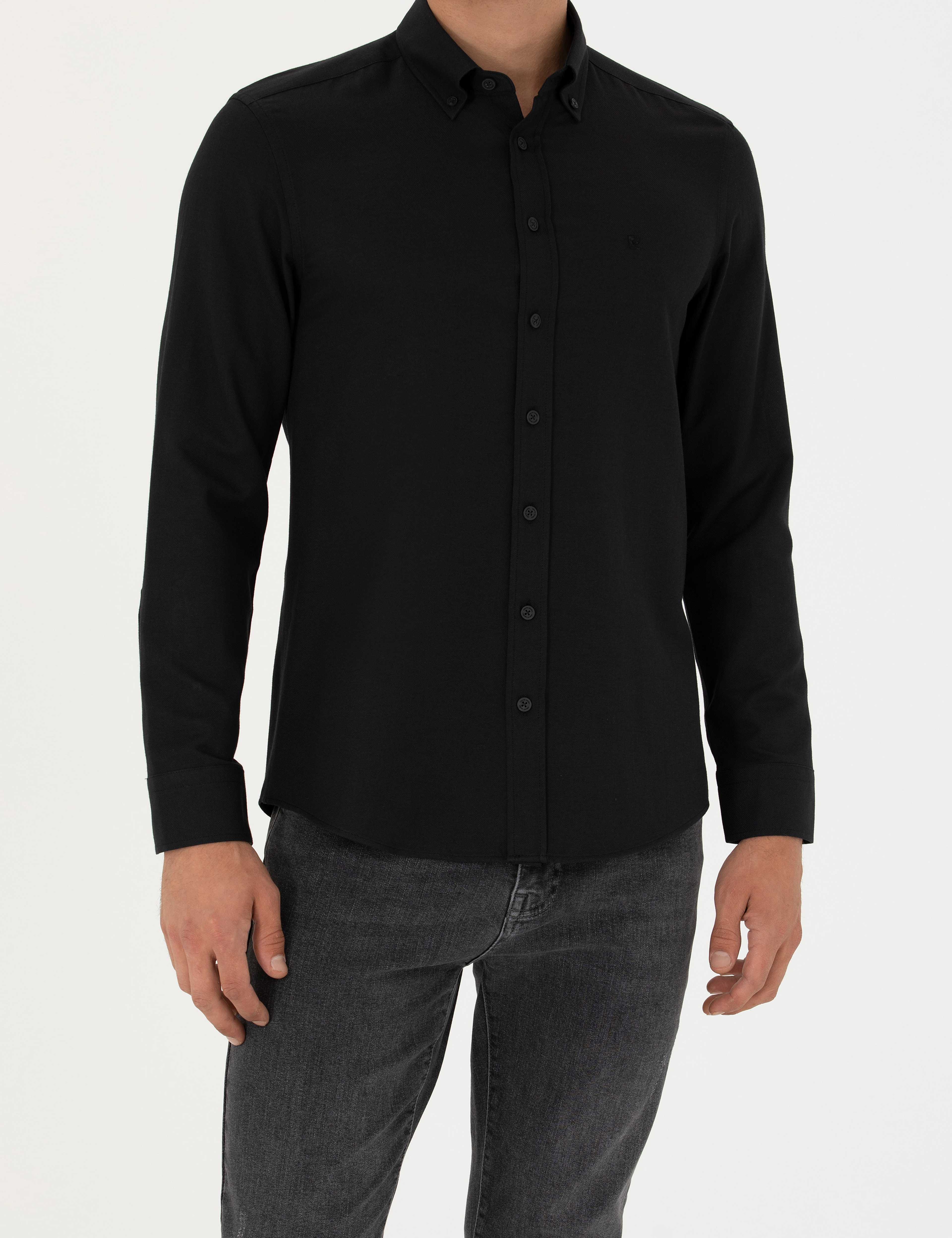 Siyah Slim Fit Uzun Kollu Gömlek - Image 6