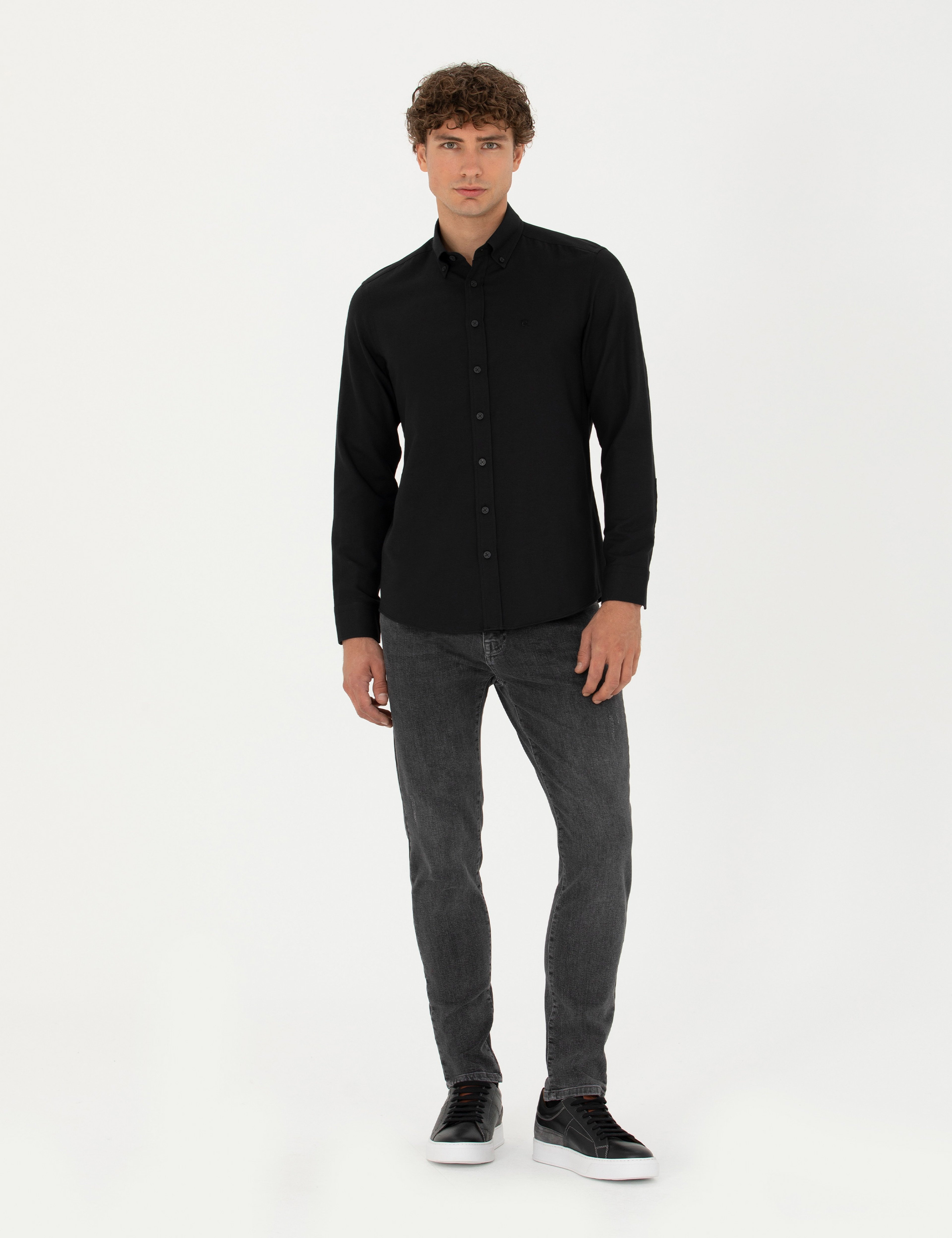 Siyah Slim Fit Uzun Kollu Gömlek - Image 4