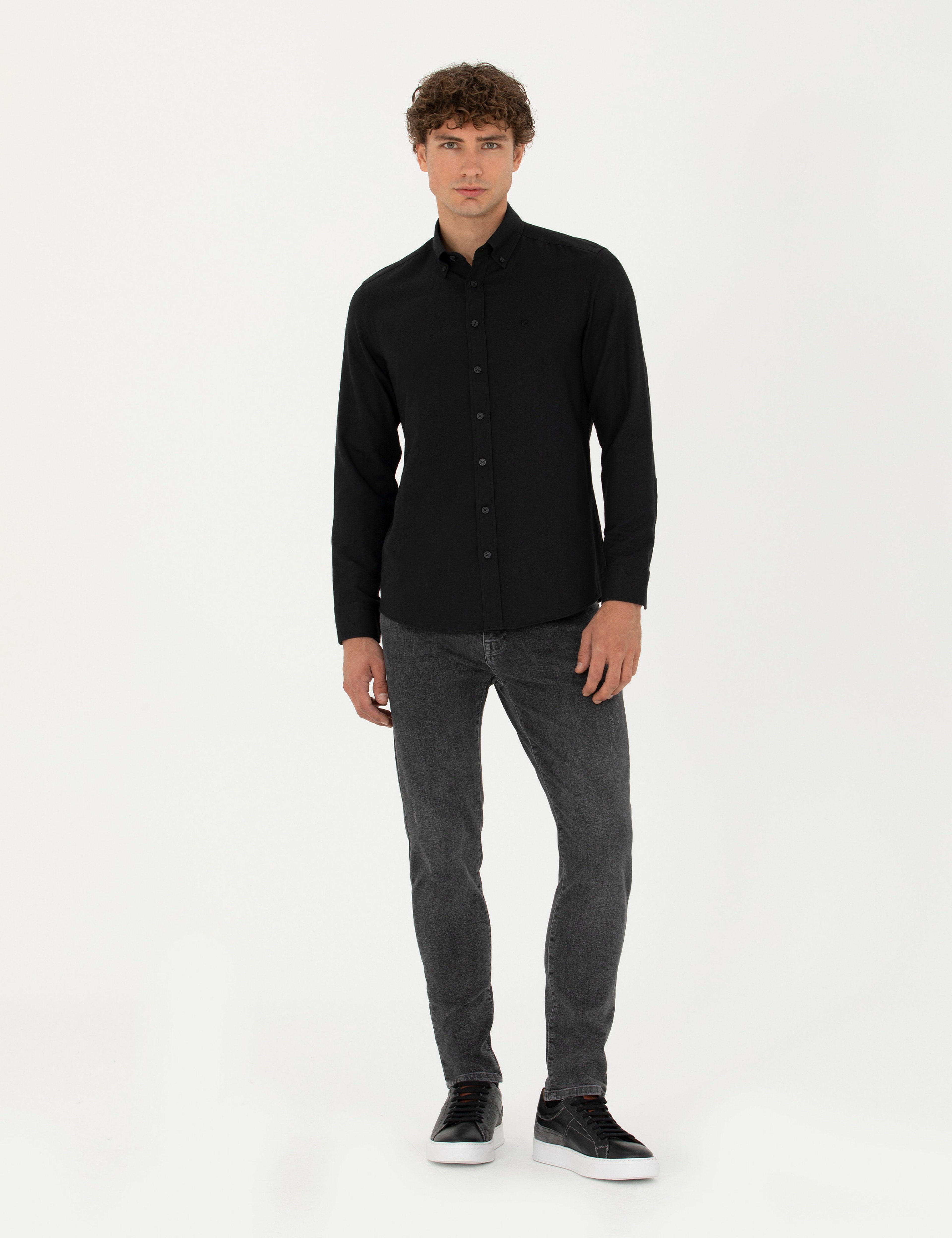 Siyah Slim Fit Uzun Kollu Gömlek