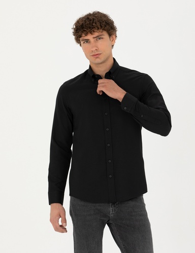 Siyah Slim Fit Uzun Kollu Gömlek