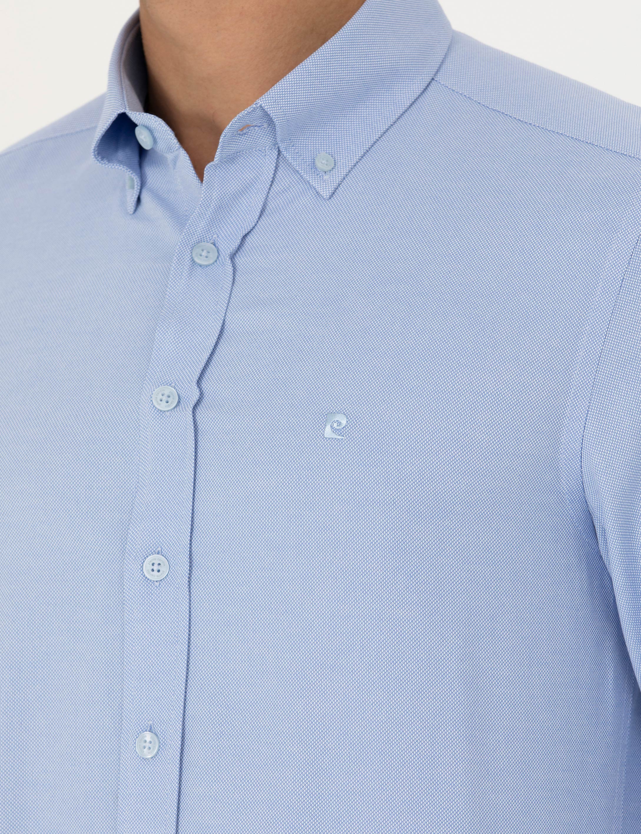 Açık Mavi Slim Fit Uzun Kollu Gömlek - Image 7
