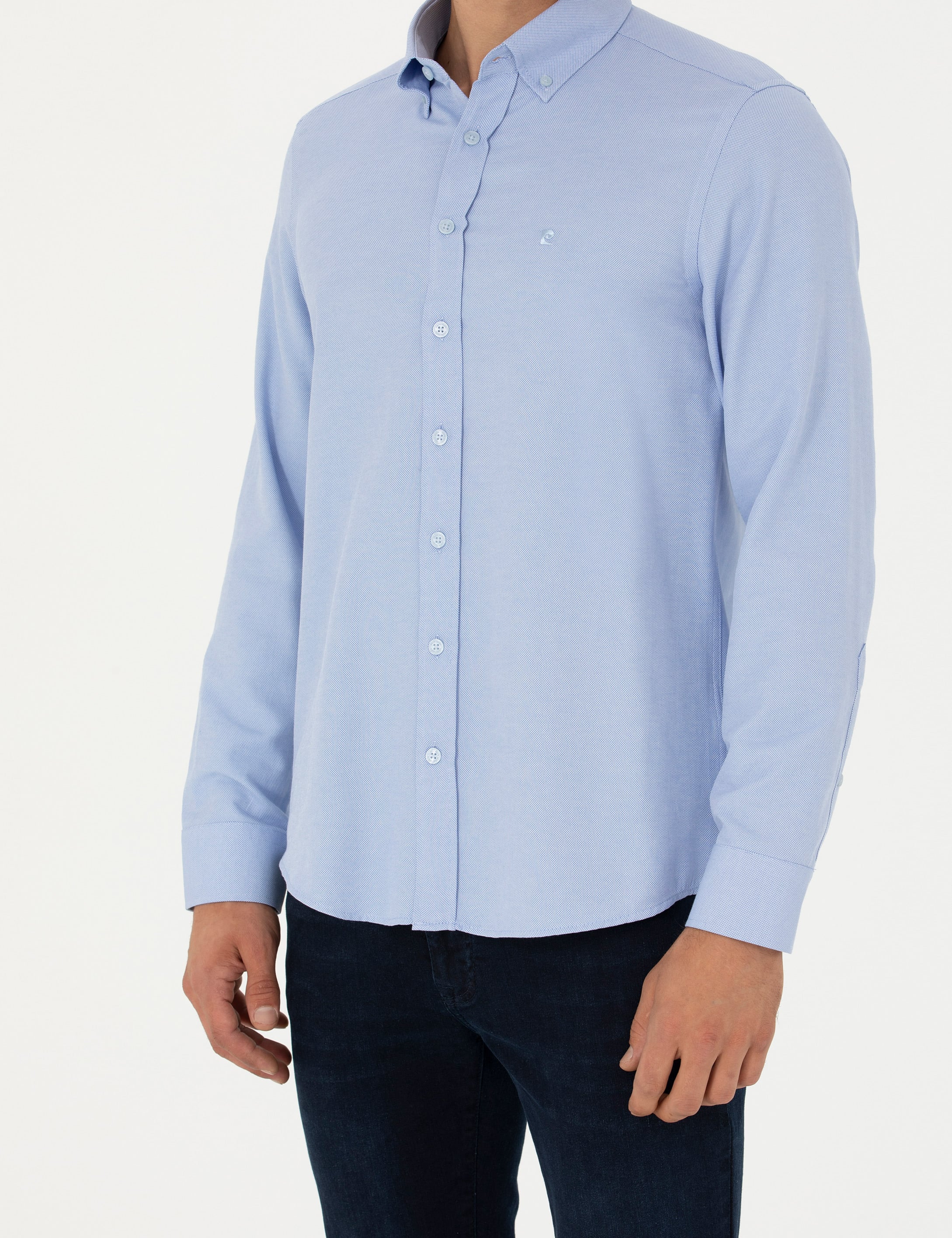 Açık Mavi Slim Fit Uzun Kollu Gömlek - Image 6