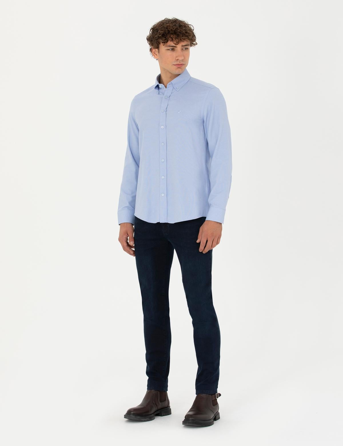 Açık Mavi Slim Fit Uzun Kollu Gömlek - 50275814015