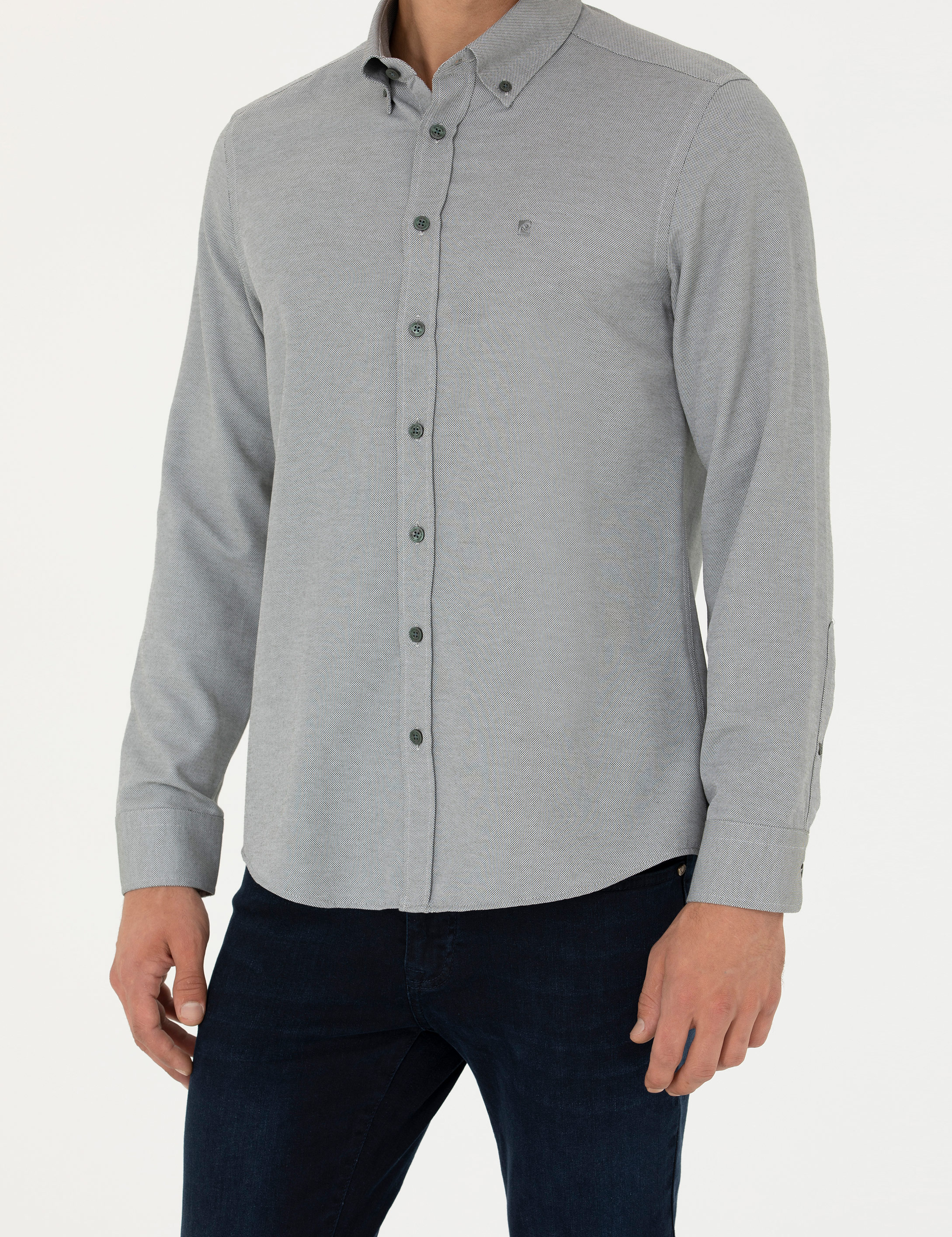 Haki Slim Fit Uzun Kollu Gömlek