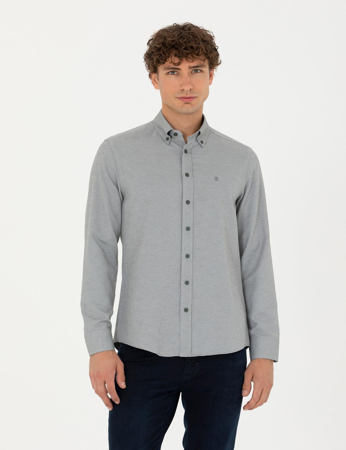 Haki Slim Fit Uzun Kollu Gömlek