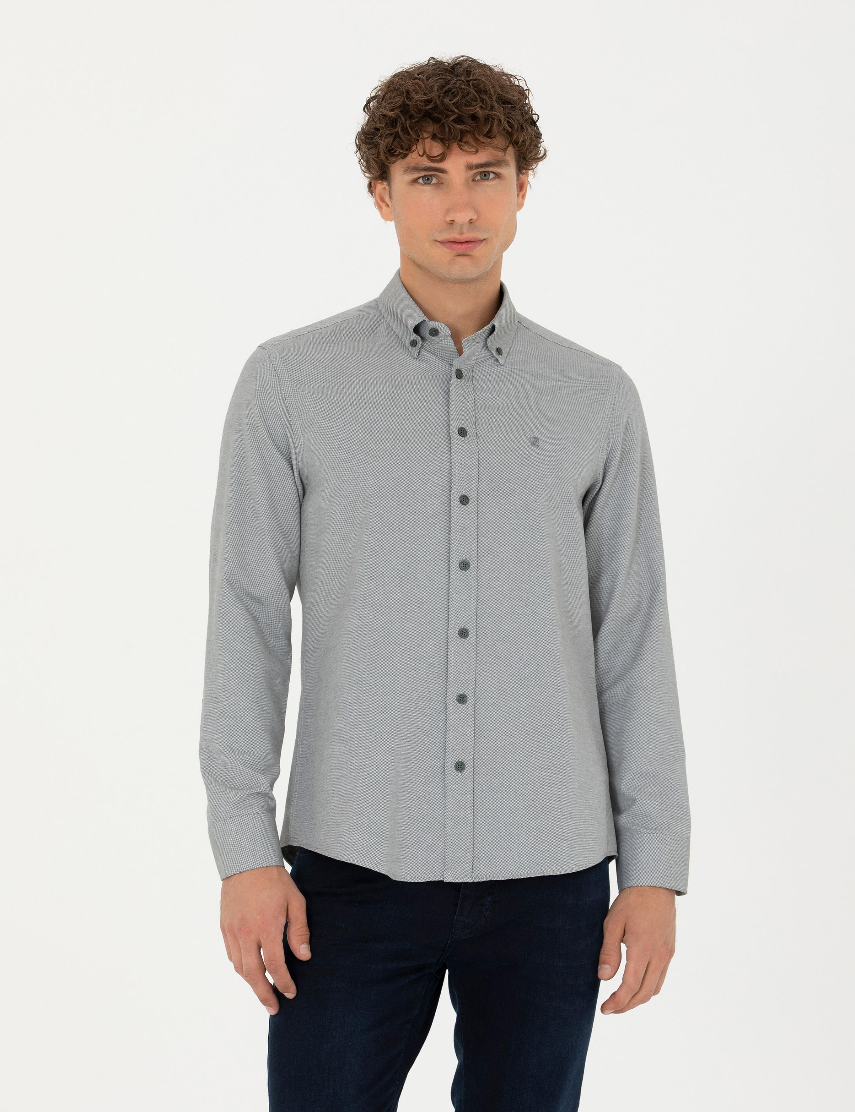 Haki Slim Fit Uzun Kollu Gömlek