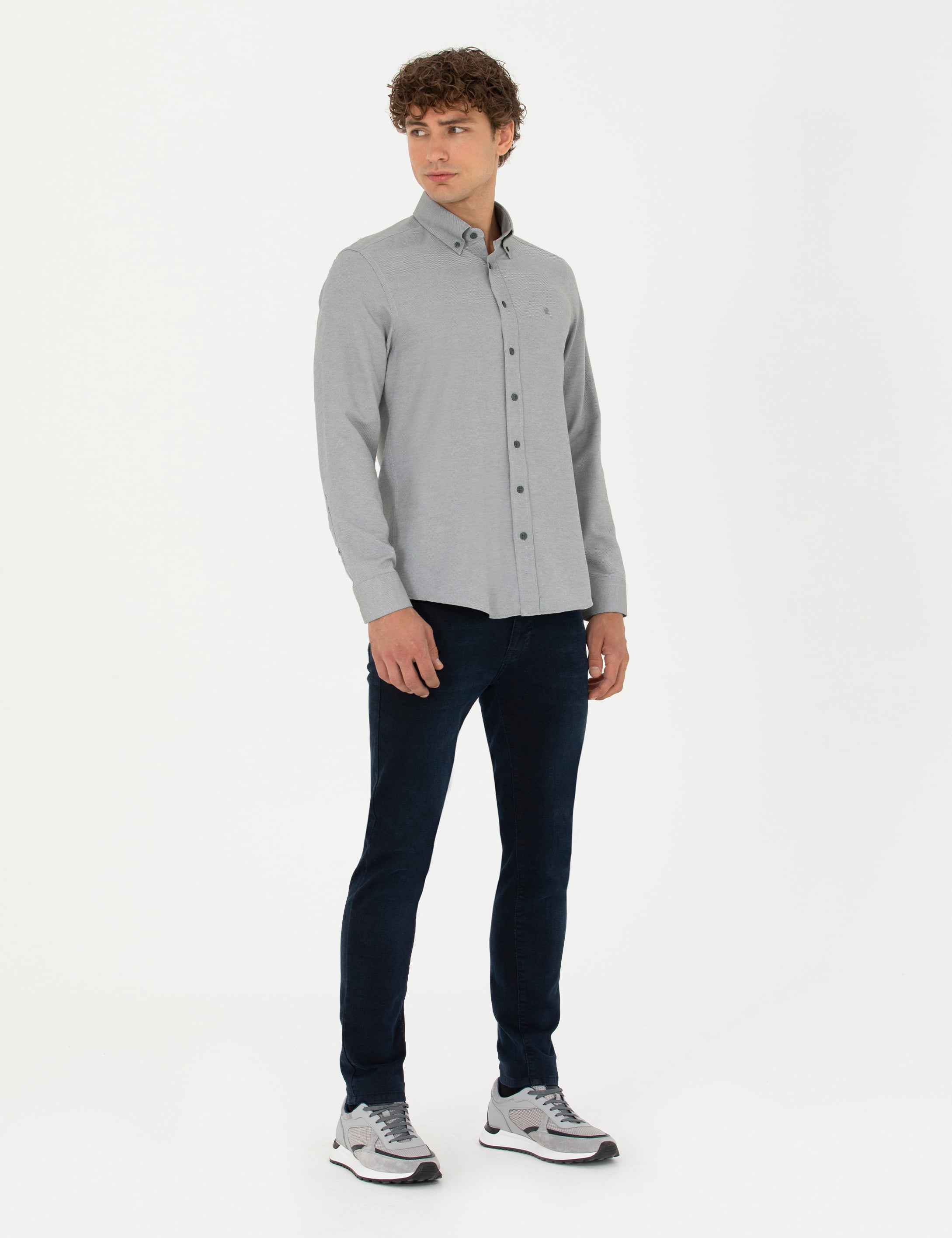 Haki Slim Fit Uzun Kollu Gömlek - Image 4
