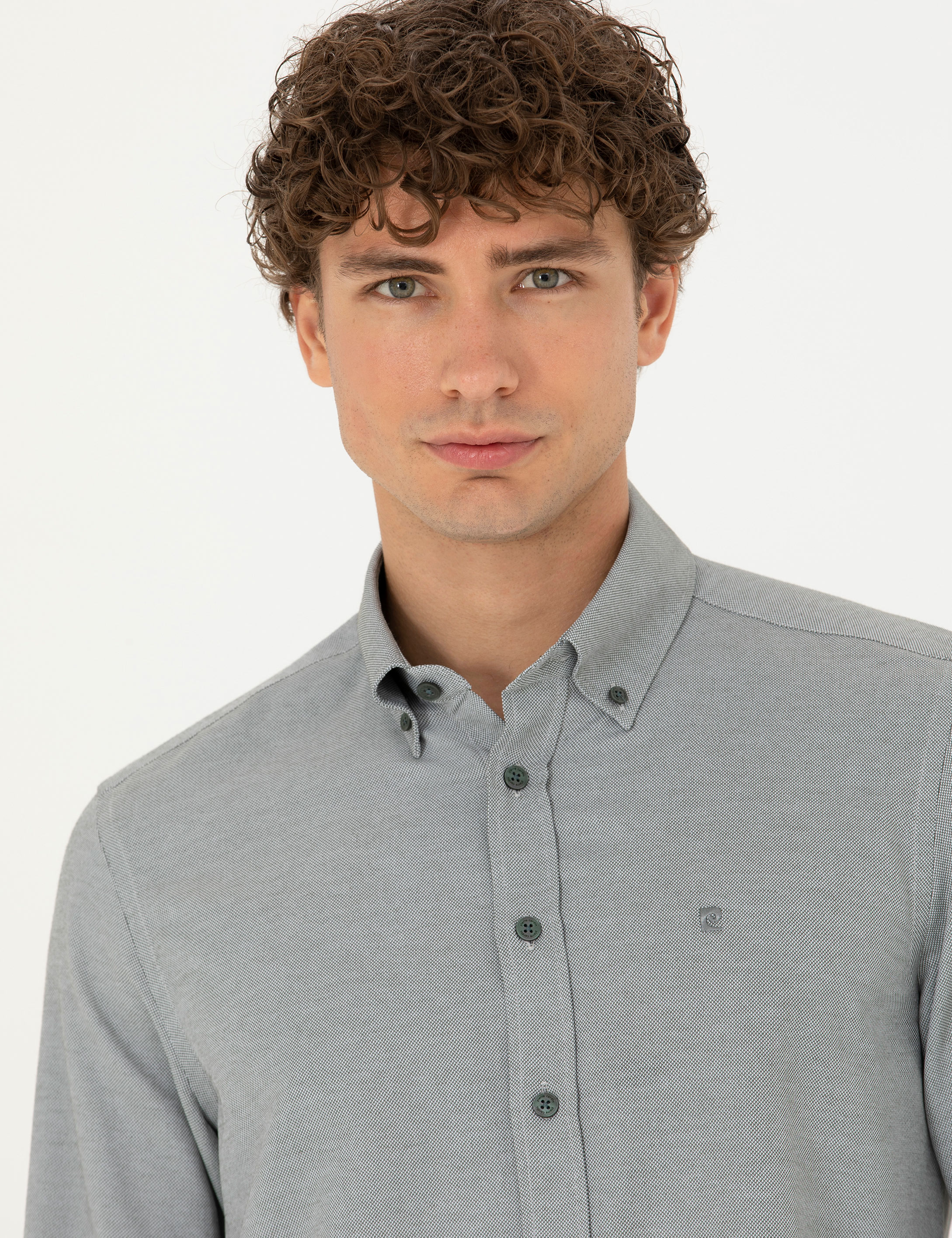 Haki Slim Fit Uzun Kollu Gömlek - Image 2