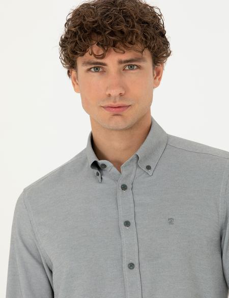 Haki Slim Fit Uzun Kollu Gömlek - 50275814024