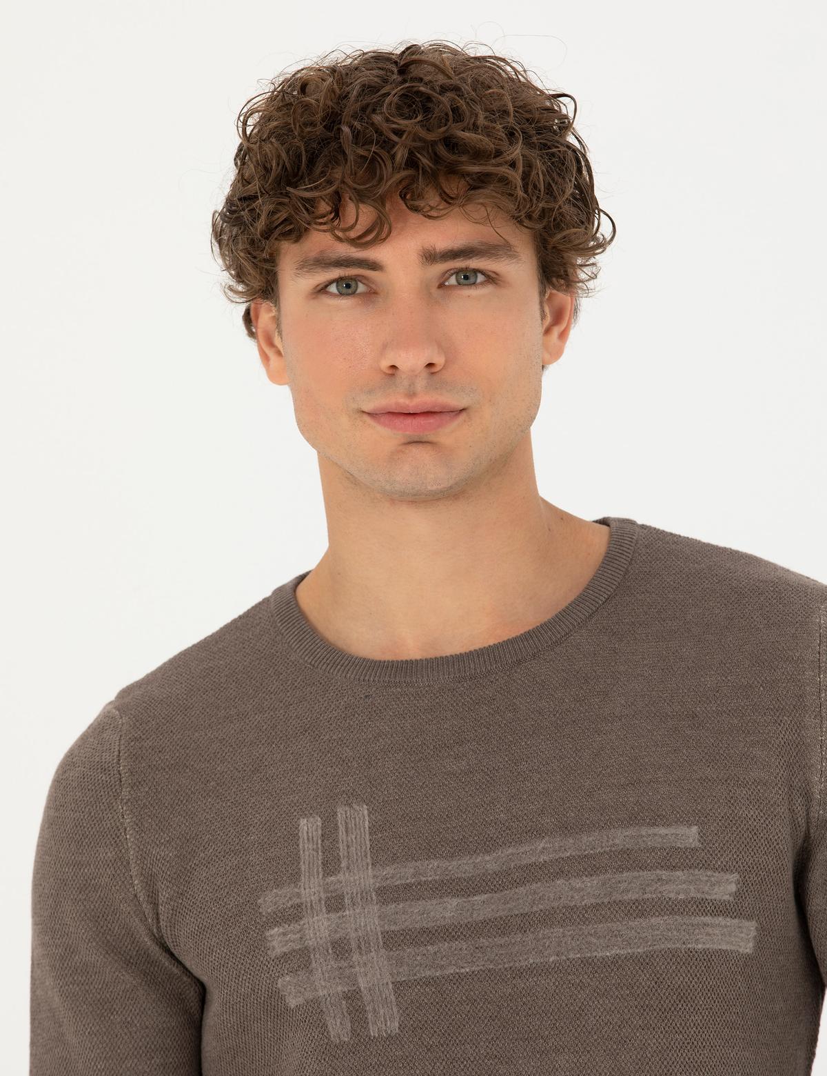 Vizon Melanj Slim Fit Bisiklet Yaka Triko Kazak - 50278091021