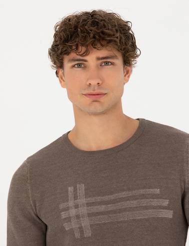 Vizon Melanj Slim Fit Bisiklet Yaka Triko Kazak
