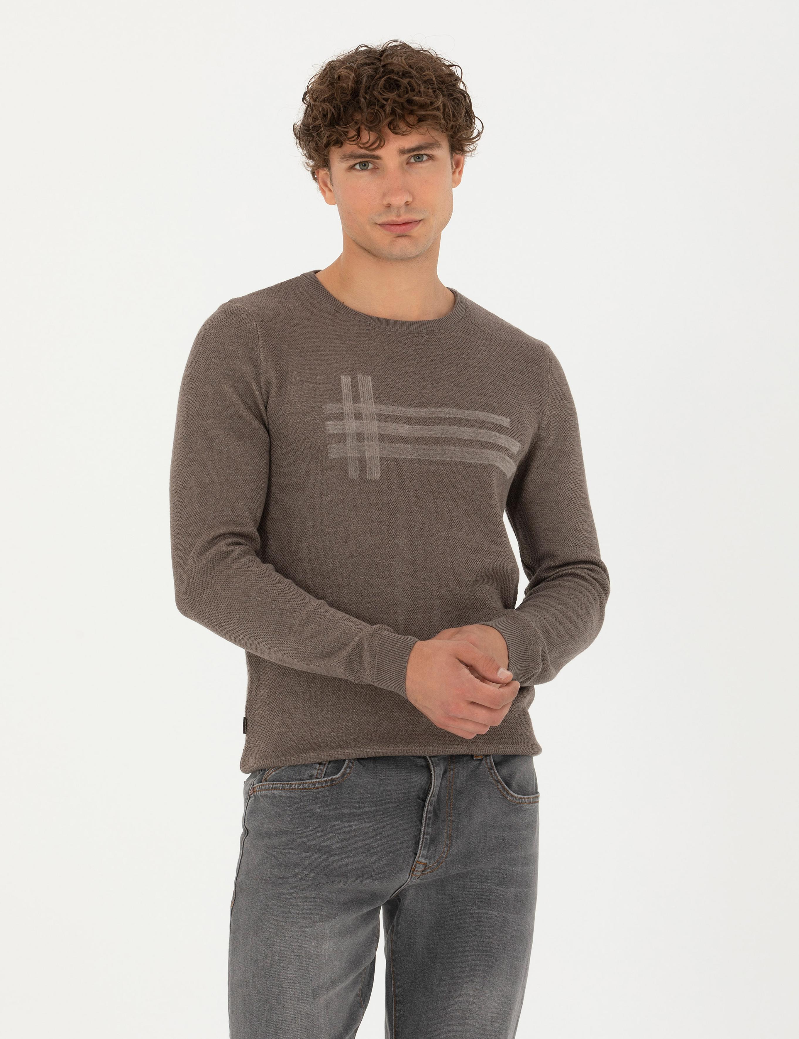 Vizon Melanj Slim Fit Bisiklet Yaka Triko Kazak