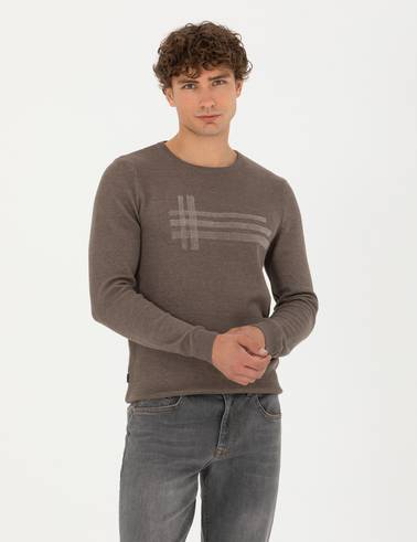 Vizon Melanj Slim Fit Bisiklet Yaka Triko Kazak