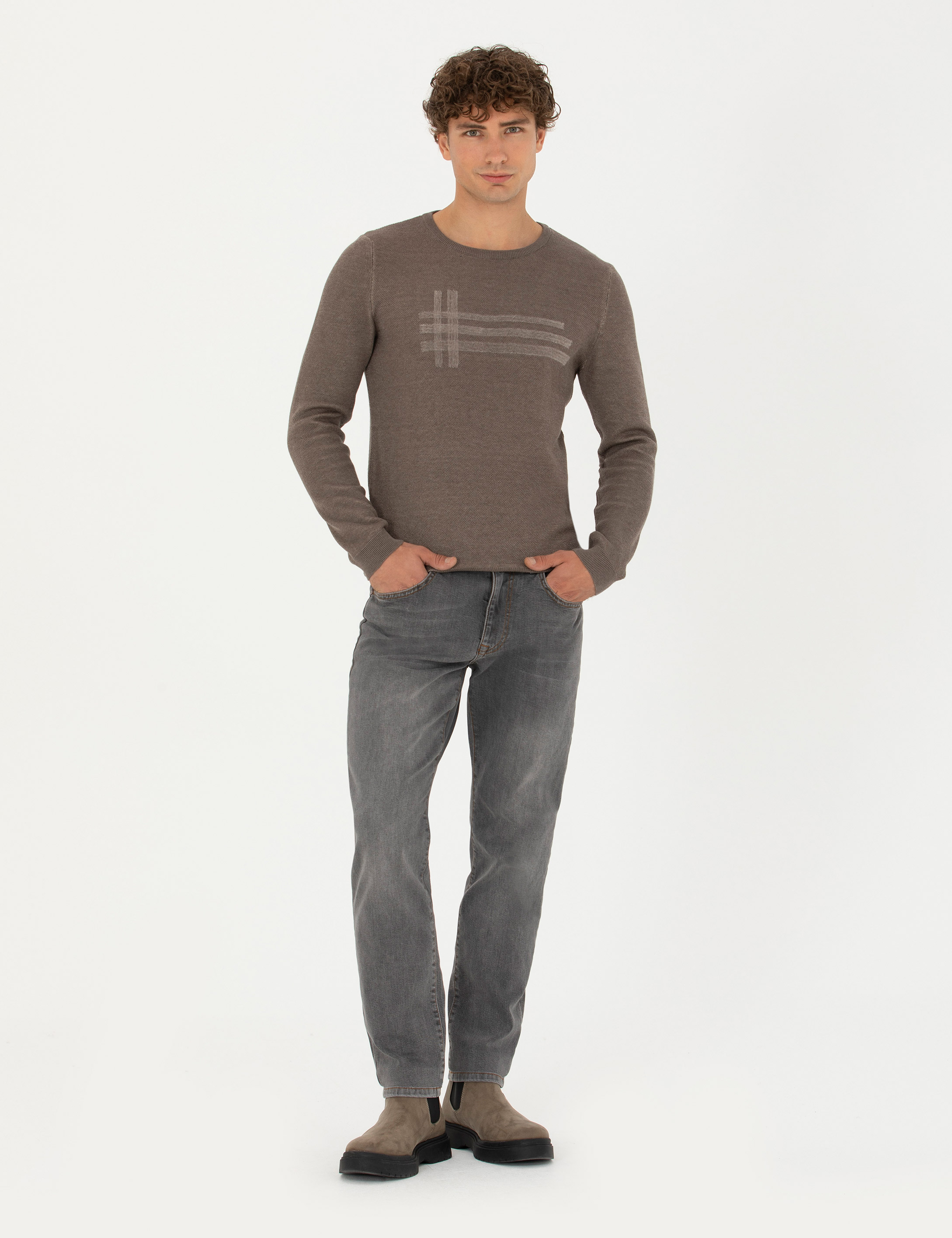 Vizon Melanj Slim Fit Bisiklet Yaka Triko Kazak - Image 4