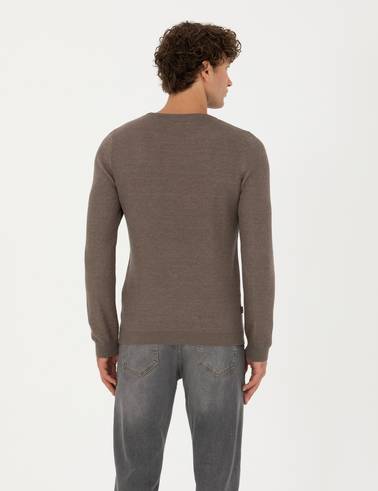 Vizon Melanj Slim Fit Bisiklet Yaka Triko Kazak