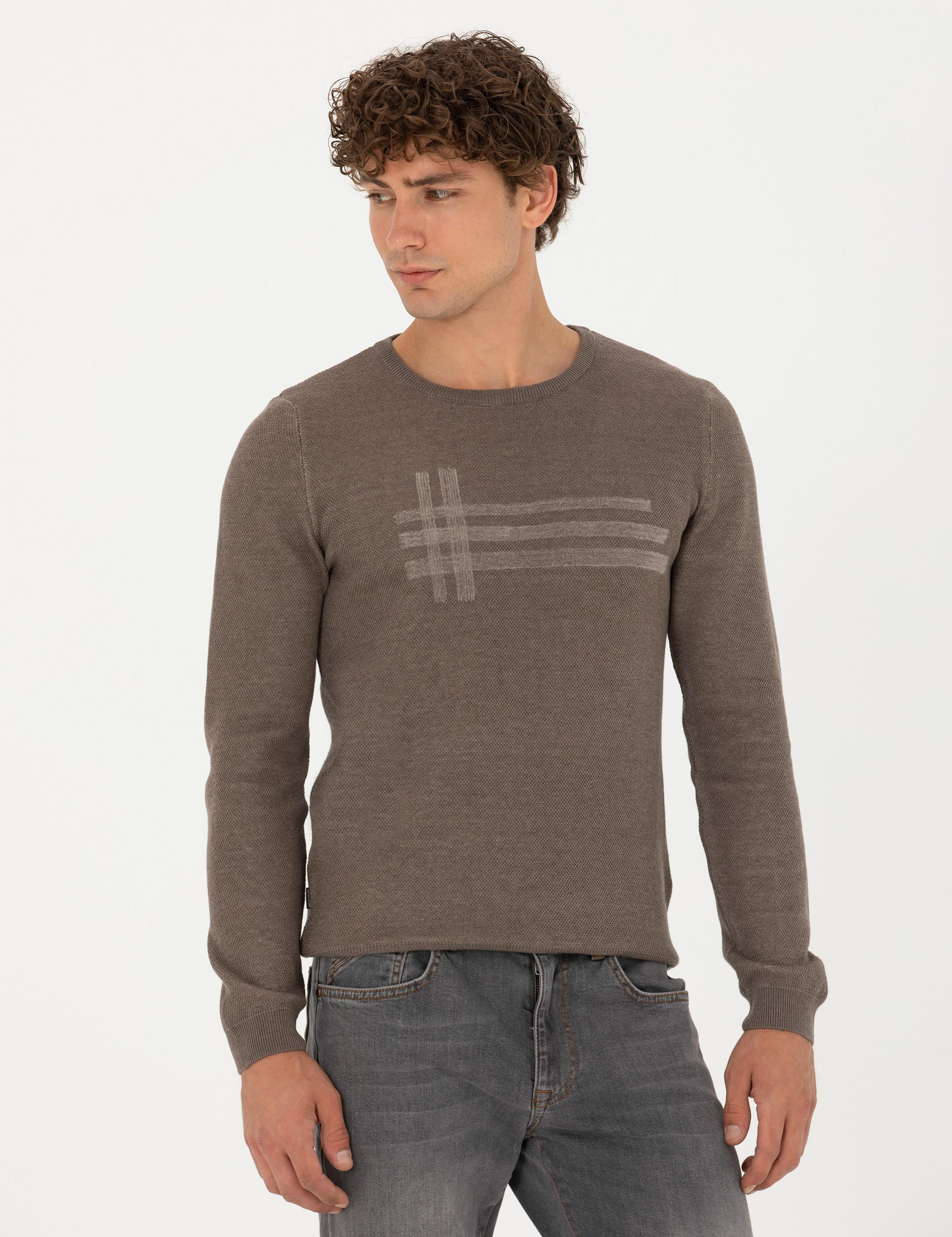 Vizon Melanj Slim Fit Bisiklet Yaka Triko Kazak