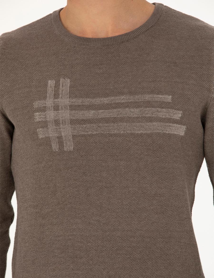 Vizon Melanj Slim Fit Bisiklet Yaka Triko Kazak