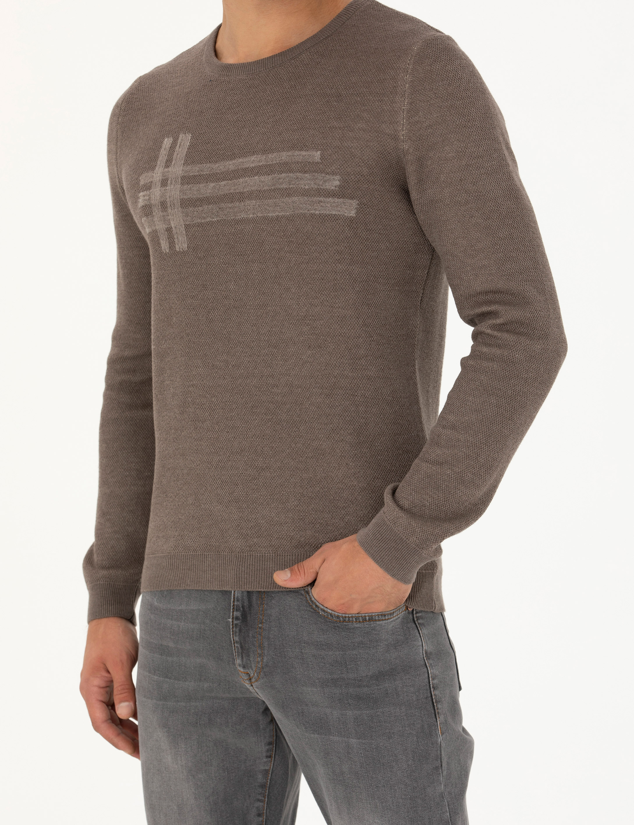 Vizon Melanj Slim Fit Bisiklet Yaka Triko Kazak