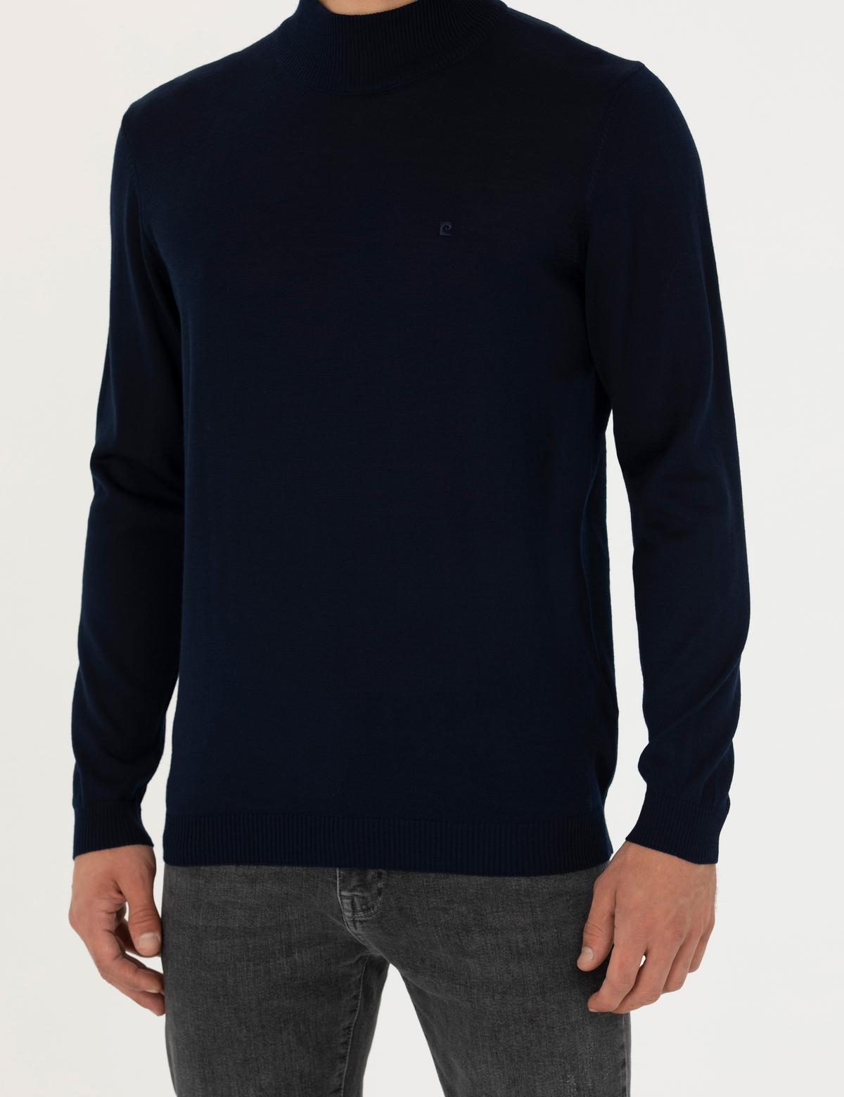 Lacivert Slim Fit Yarım Balıkçı Yaka Yün Karışımlı Basic Triko Kazak - 50270055041