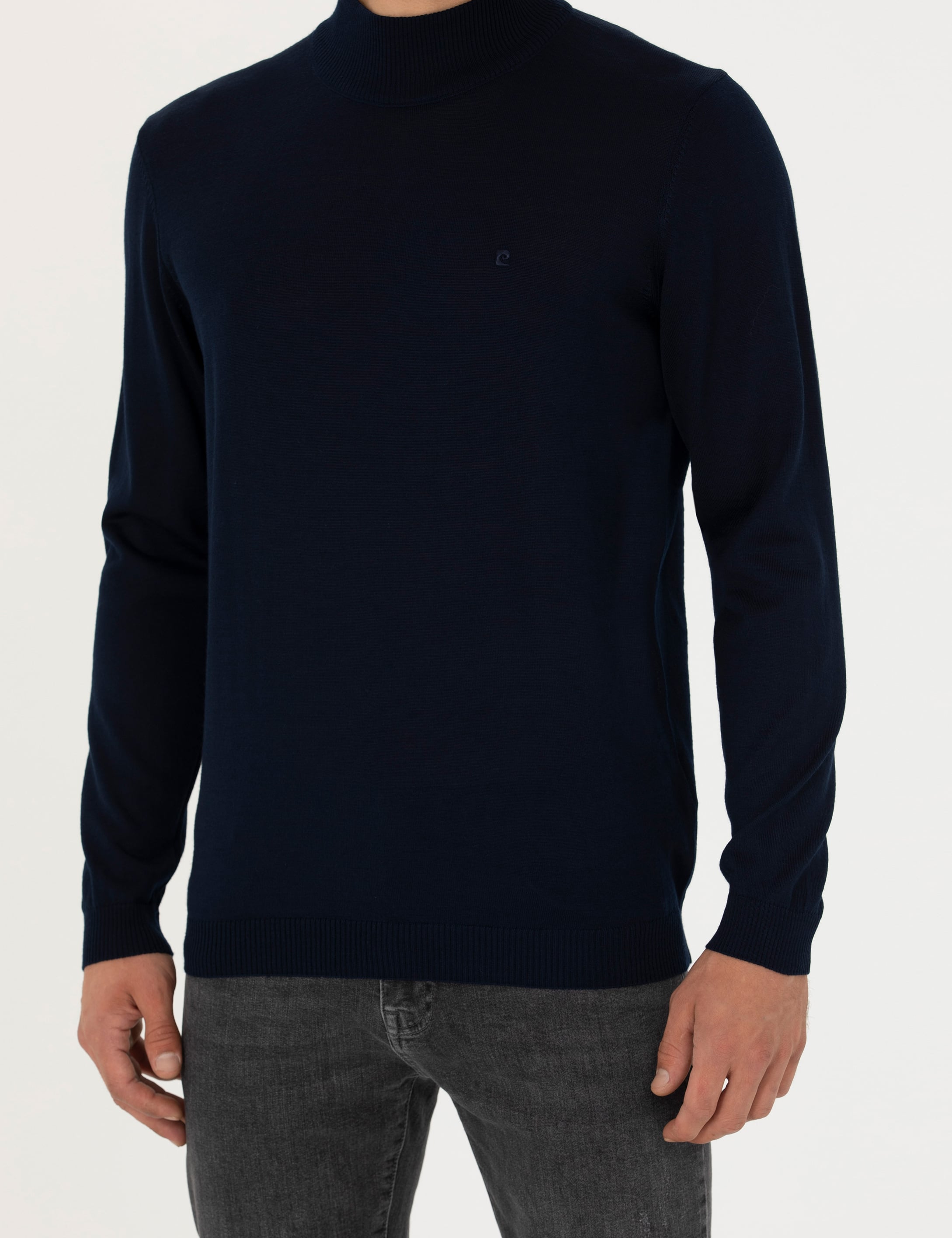 Lacivert Slim Fit Yarım Balıkçı Yaka Yün Karışımlı Basic Triko Kazak