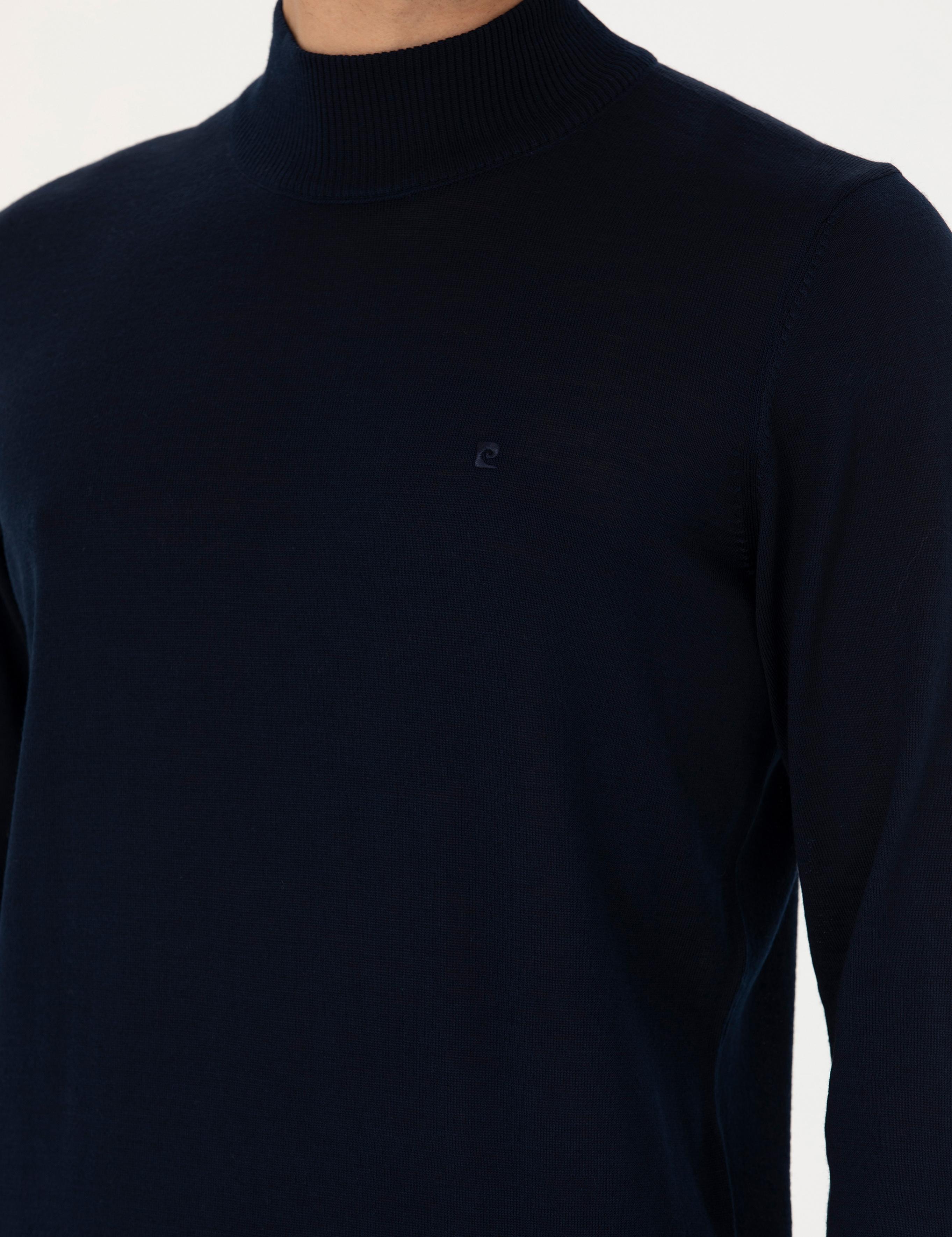 Lacivert Slim Fit Yarım Balıkçı Yaka Yün Karışımlı Basic Triko Kazak