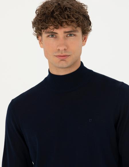 Lacivert Slim Fit Yarım Balıkçı Yaka Yün Karışımlı Basic Triko Kazak - 50270055041