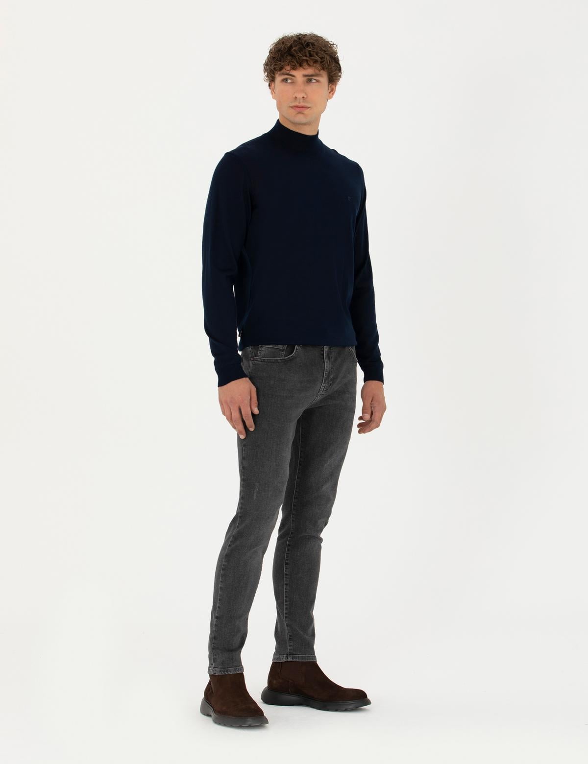 Lacivert Slim Fit Yarım Balıkçı Yaka Yün Karışımlı Basic Triko Kazak - 50270055041