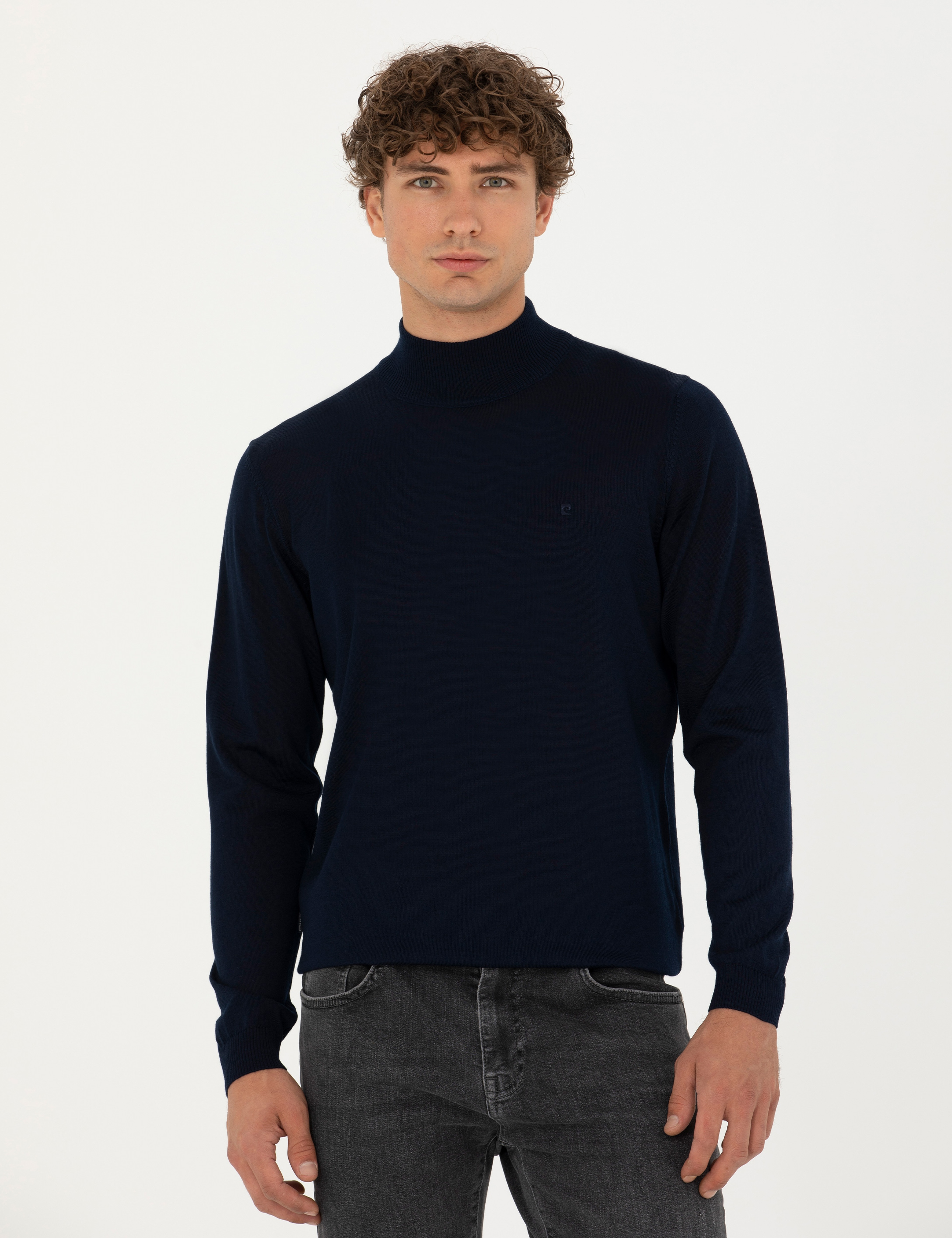 Lacivert Slim Fit Yarım Balıkçı Yaka Yün Karışımlı Basic Triko Kazak - Image 3