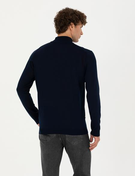 Lacivert Slim Fit Yarım Balıkçı Yaka Yün Karışımlı Basic Triko Kazak - 50270055041