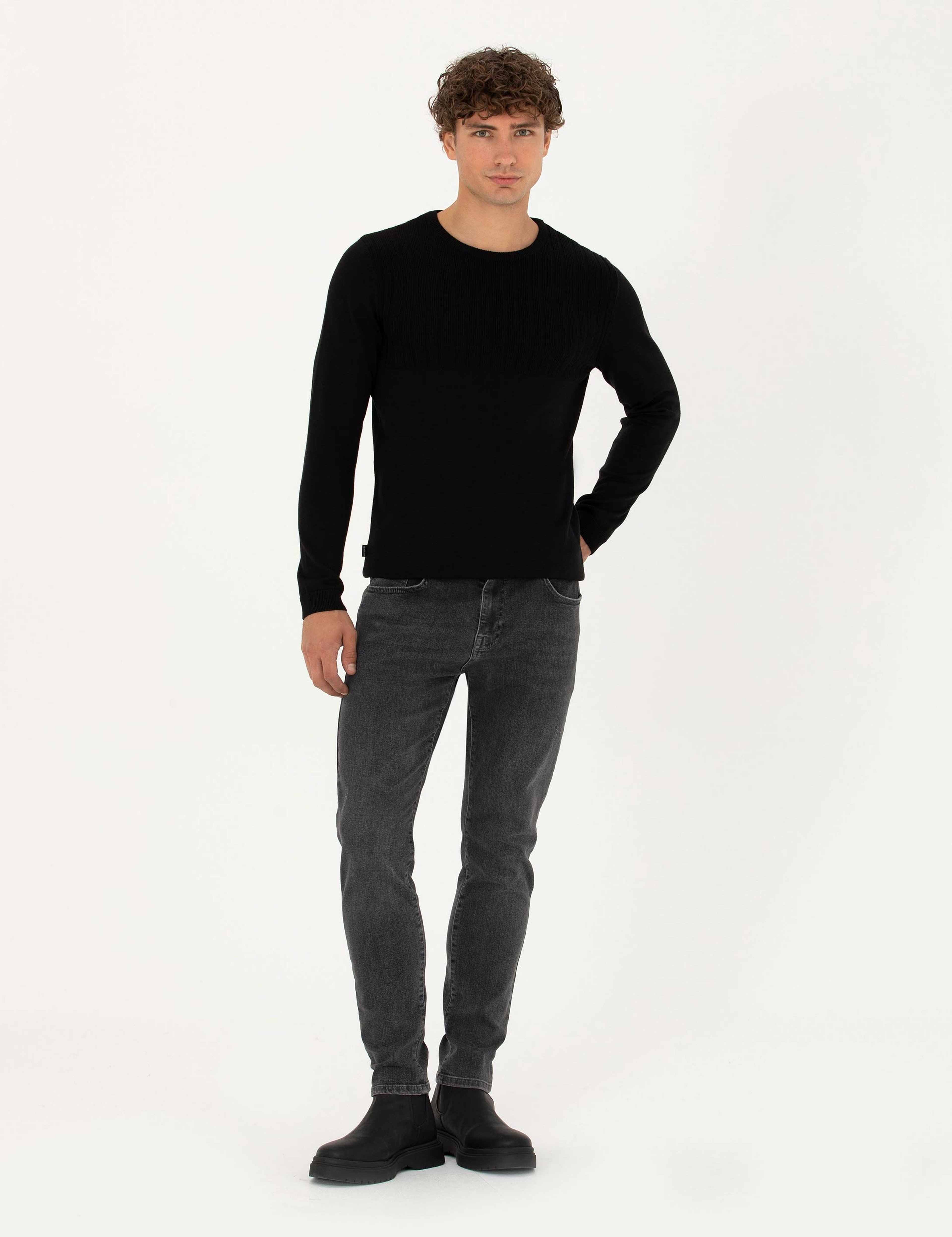 Antrasit Slim Fit Jean Pantolon - Image 1