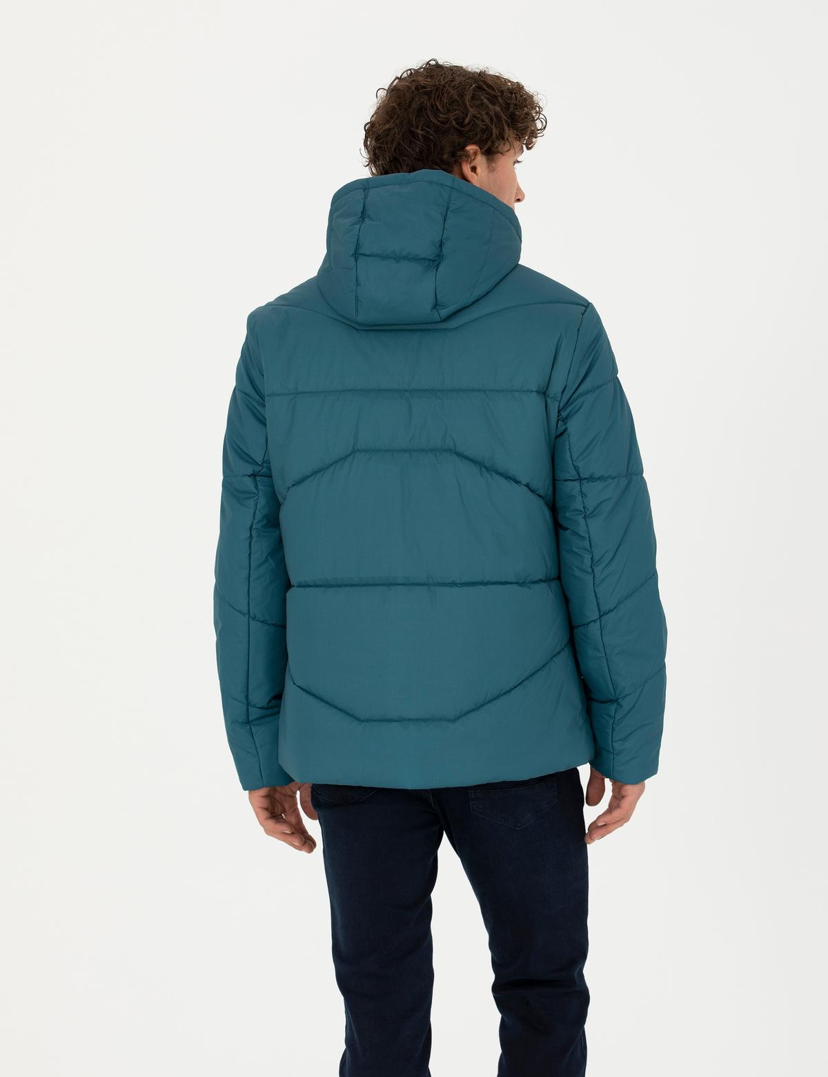 Petrol Kapüşonlu Şişme Spor Mont - 50275489003