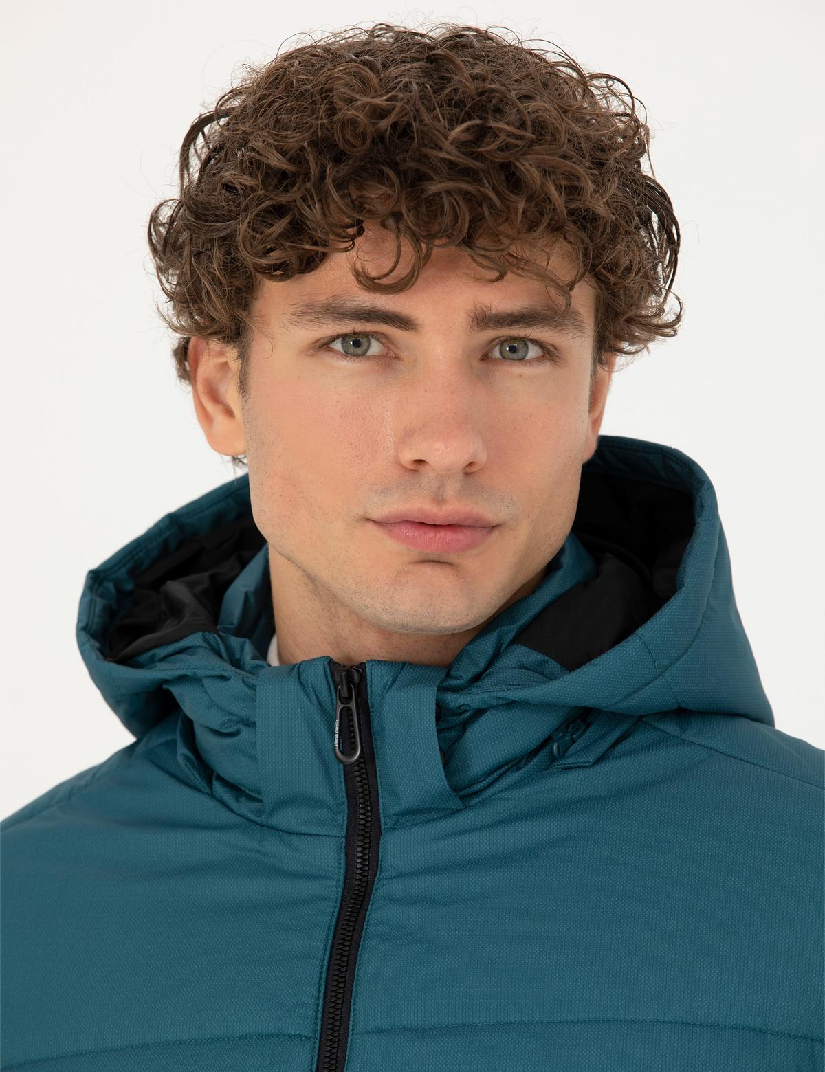 Petrol Kapüşonlu Şişme Spor Mont - 50275489003