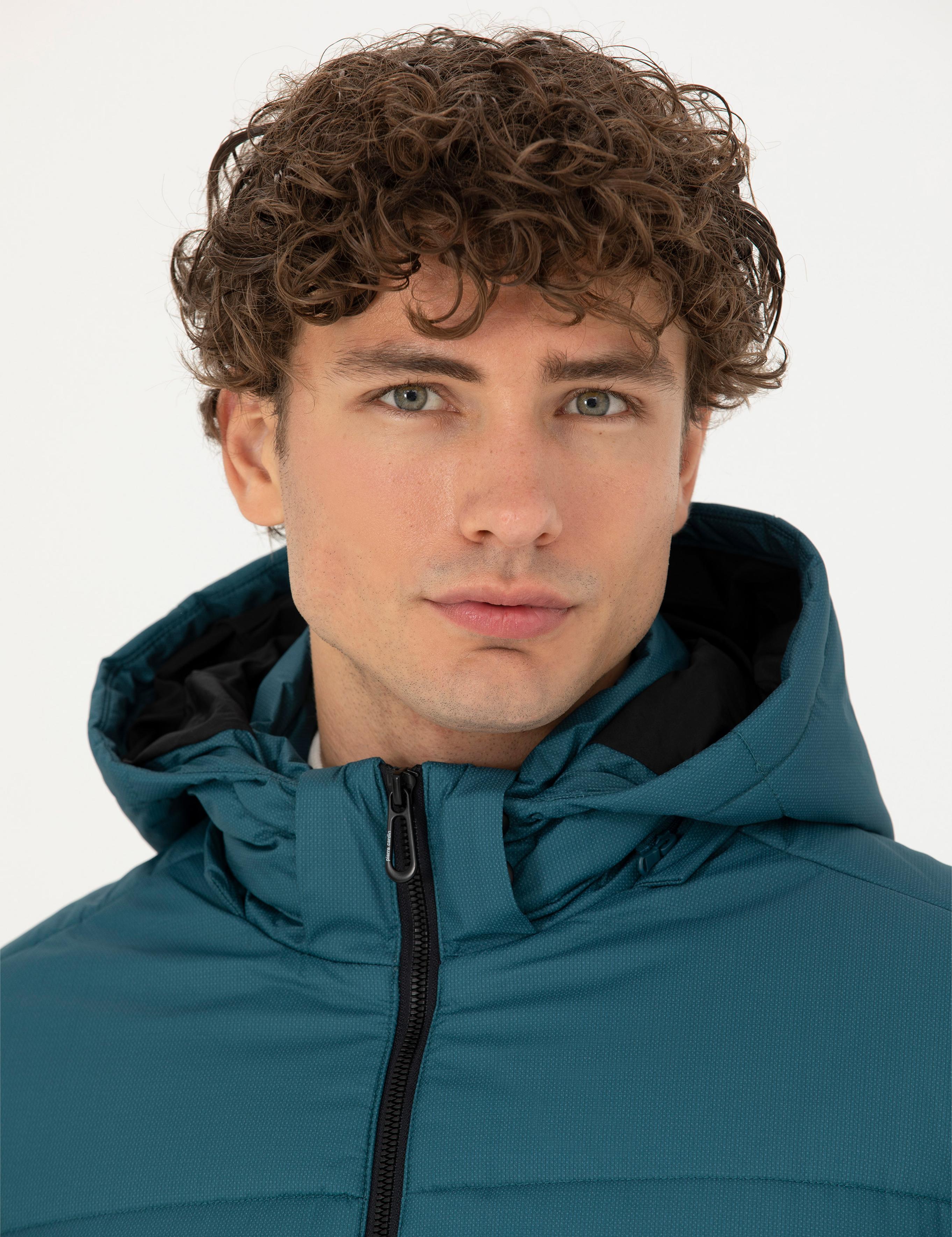 Petrol Kapüşonlu Şişme Spor Mont