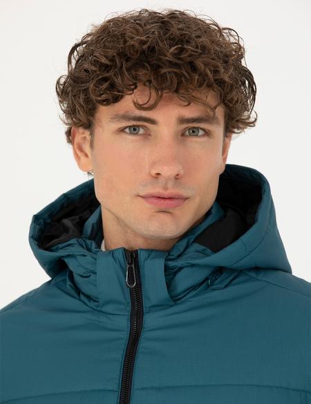 Petrol Kapüşonlu Şişme Spor Mont - 50275489003