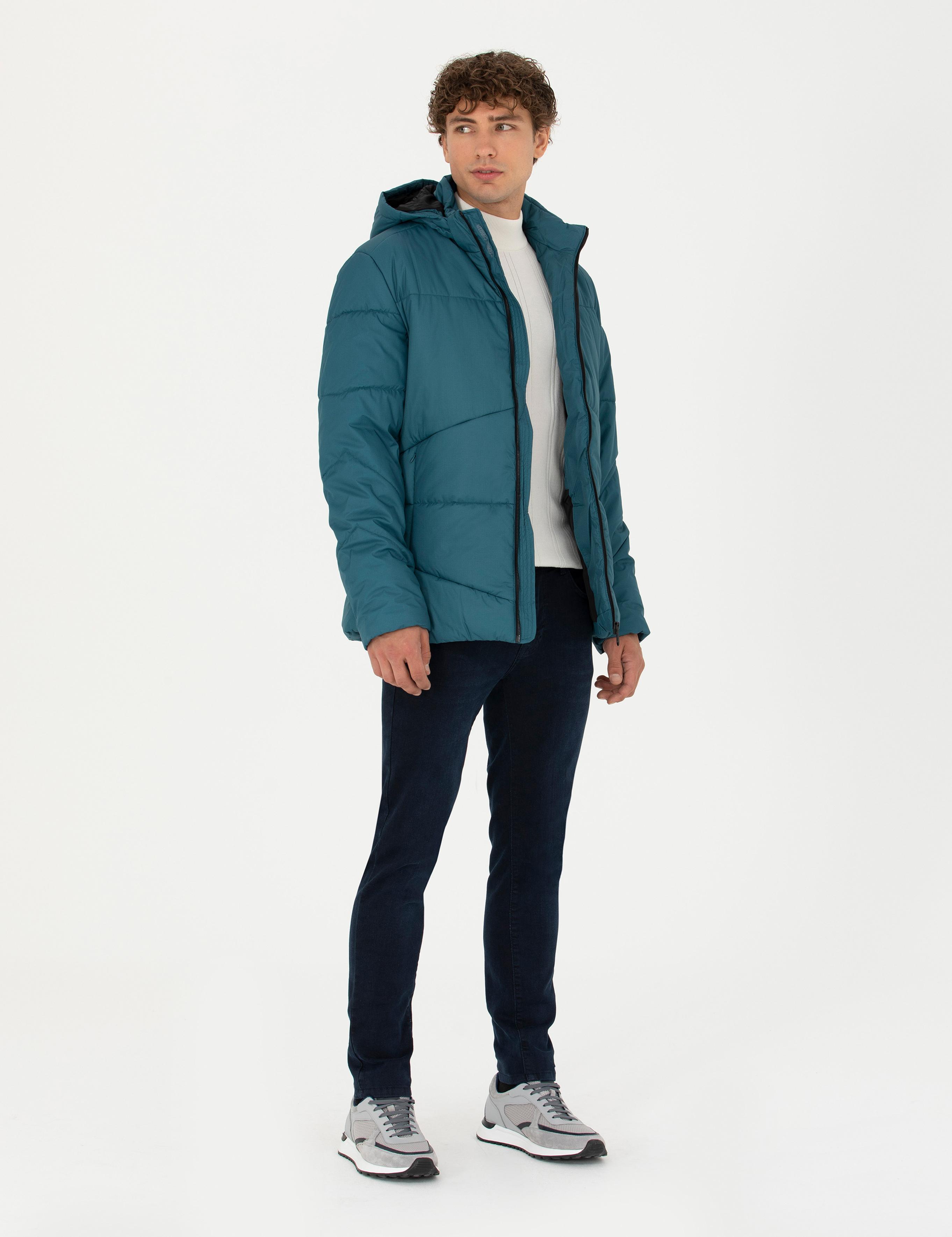 Petrol Kapüşonlu Şişme Spor Mont